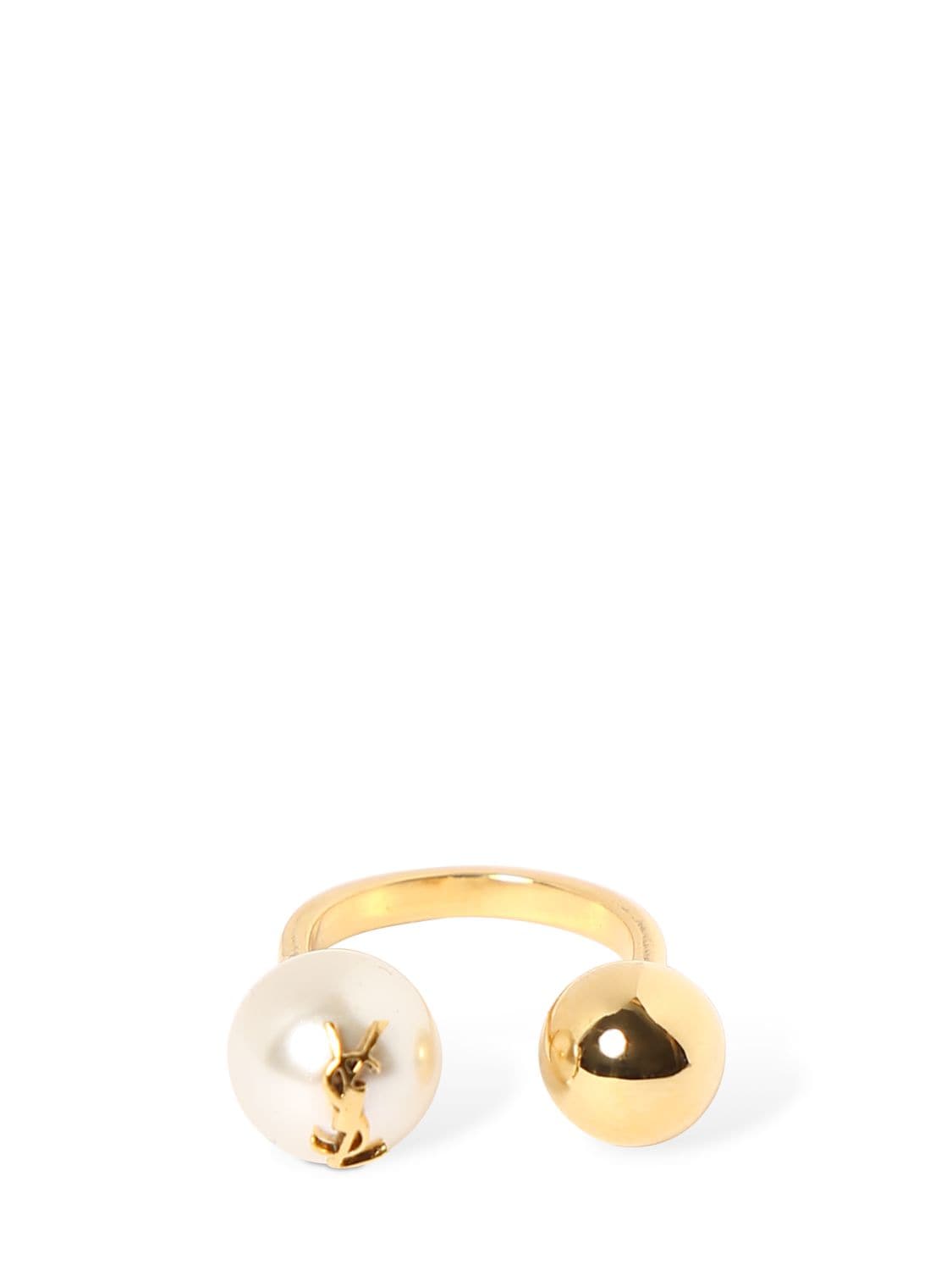 Shop Saint Laurent Bague Boule Ysl Ring W/ Imitation Pearl In 골드