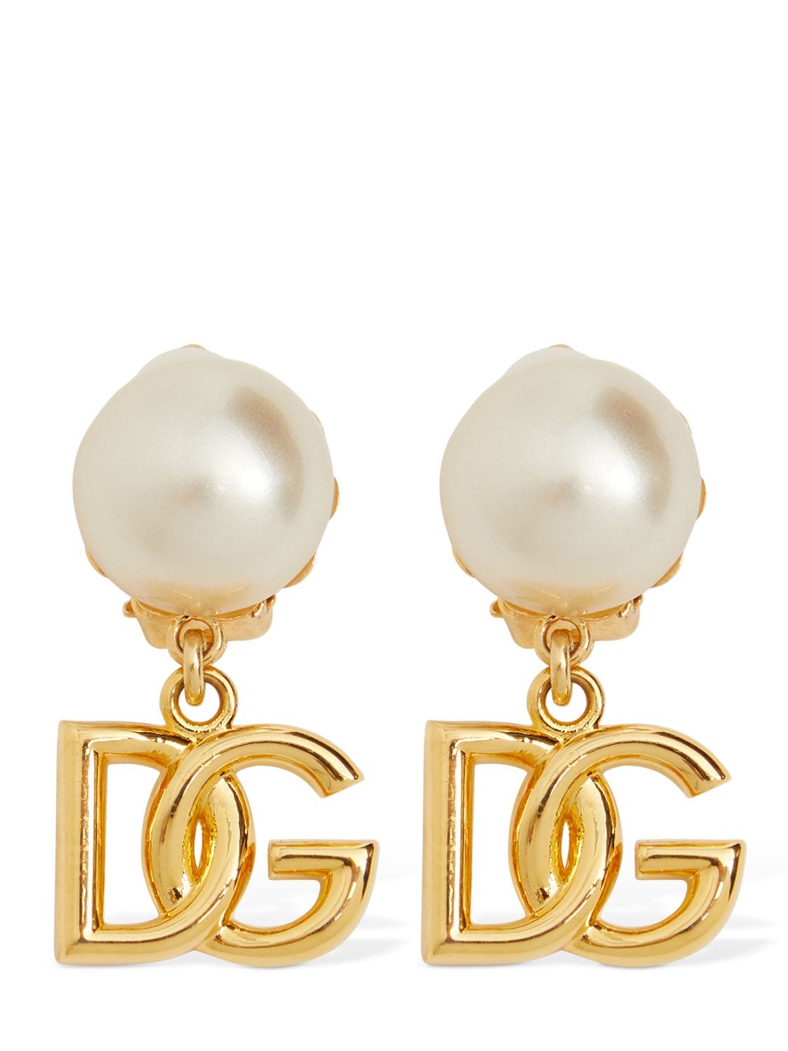 Dolce & Gabbana Dg Newton Faux Pearl Clip-on Earrings In Gold,white