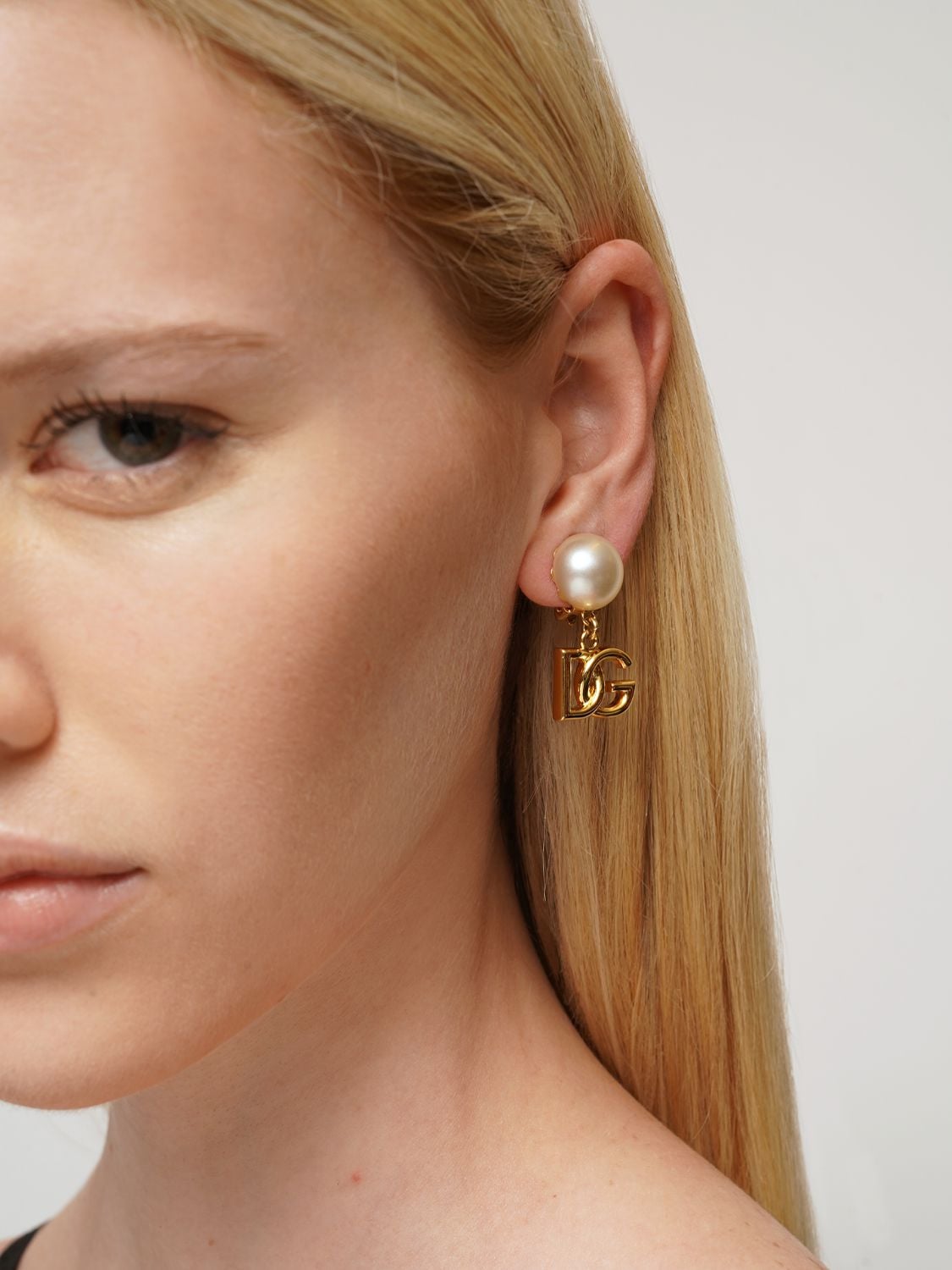 Shop Dolce & Gabbana Dg Newton Faux Pearl Clip-on Earrings In Gold,white