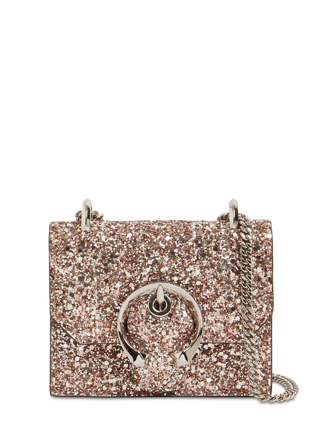 Jimmy Choo Mini Paris Glittered Crossbody Bag In Pink | ModeSens