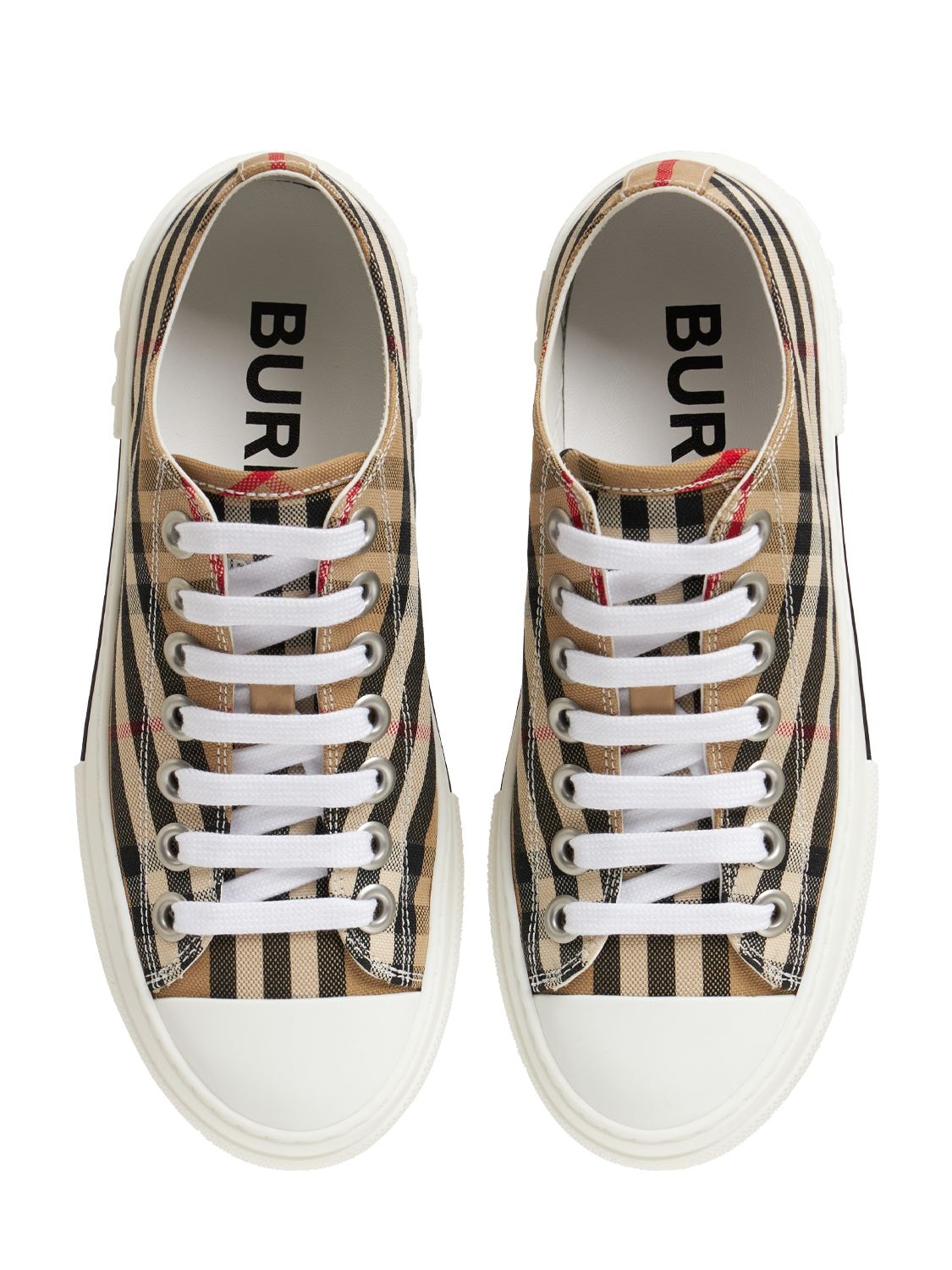 Shop Burberry 20mm Jack Check Cotton Canvas Sneakers In Archive Beige