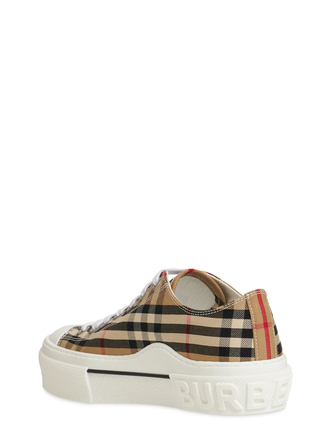 Shop Burberry 20mm Jack Check Cotton Canvas Sneakers In Archive Beige