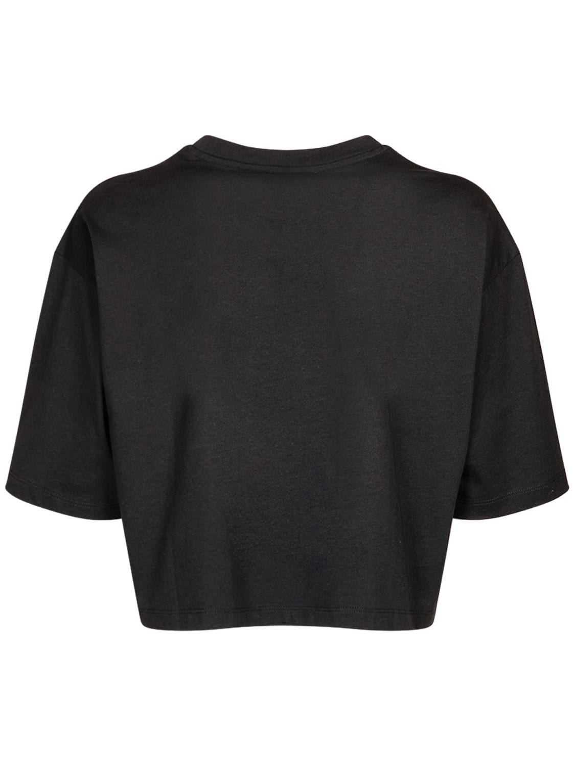 Shop Balmain Logo Print Cropped Cotton Jersey T-shirt In Schwarz,weiss