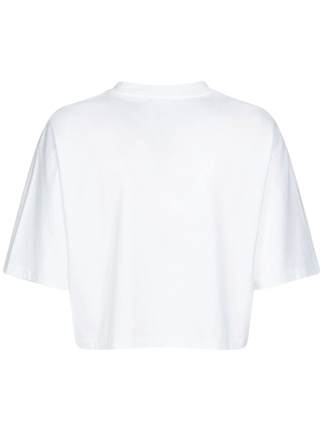 Shop Balmain Logo Print Cropped Cotton Jersey T-shirt In Weiss,schwarz