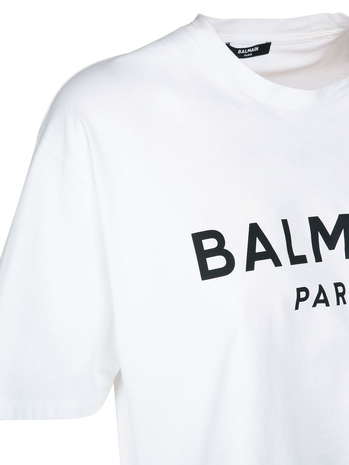 Shop Balmain Logo Print Cropped Cotton Jersey T-shirt In Weiss,schwarz