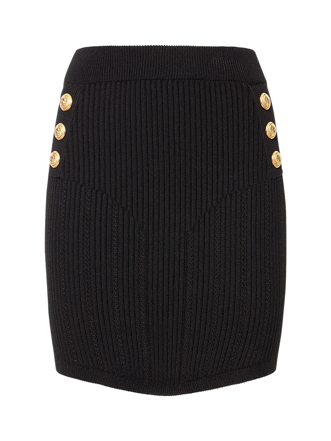 Balmain - Stretch rib knit mini skirt - Black | Luisaviaroma