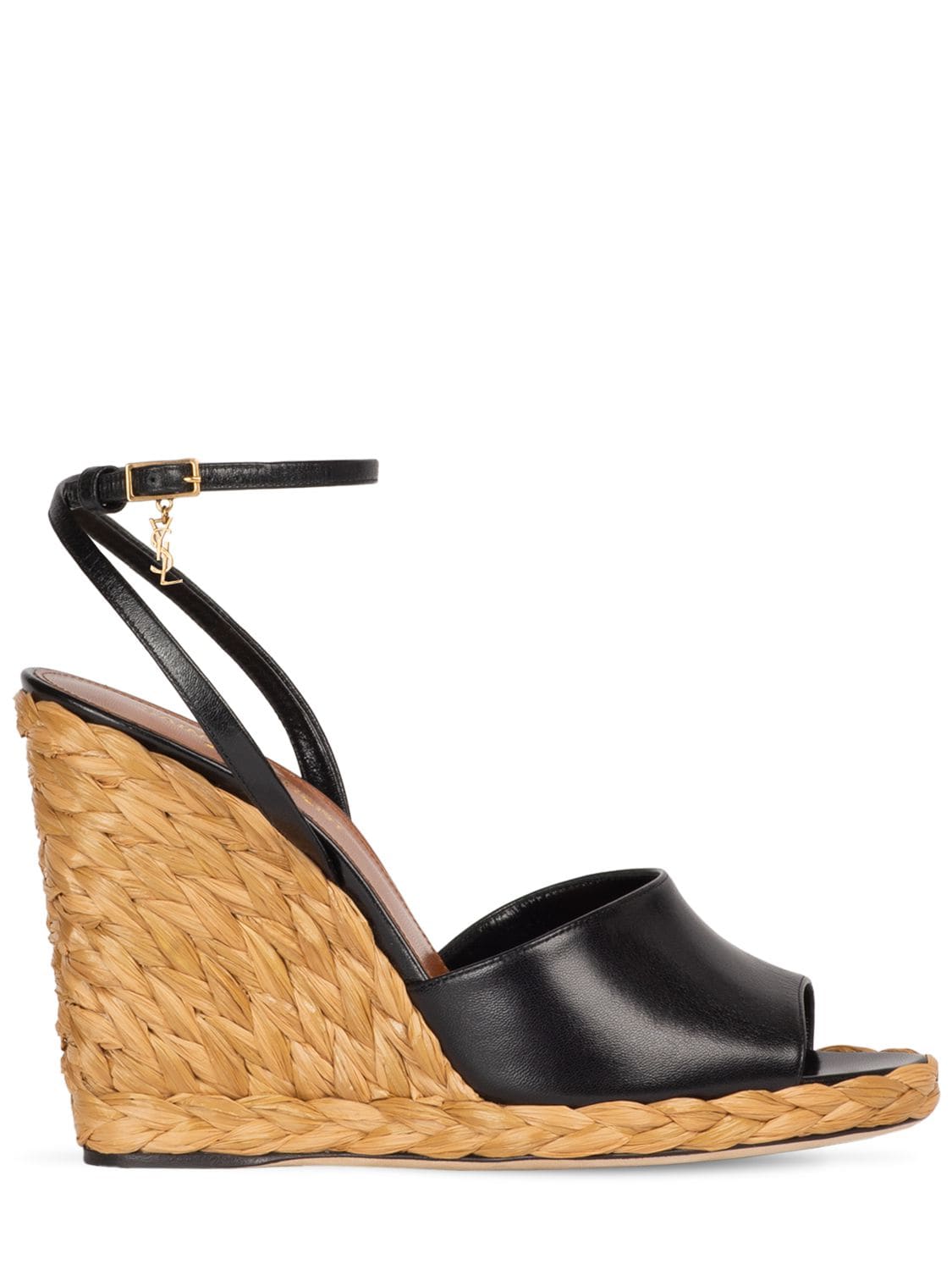 Saint Laurent Paloma Leather Ankle-strap Wedge Espadrilles In Black ...