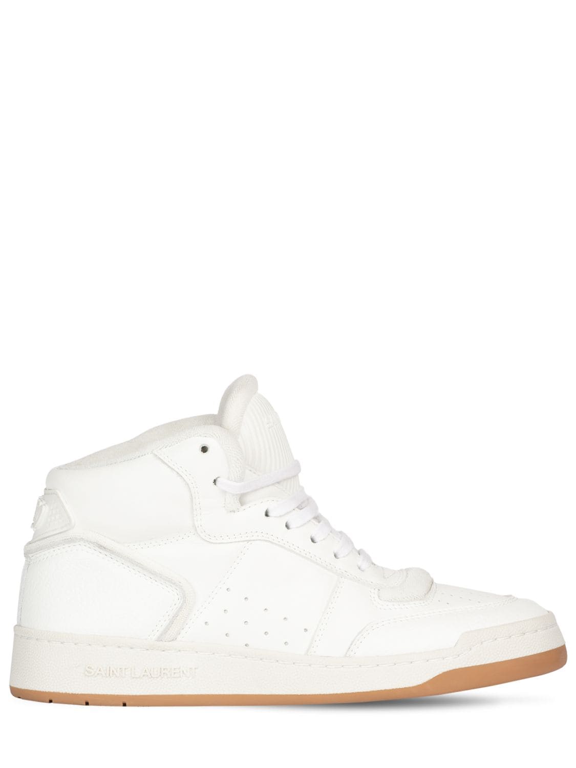 Saint Laurent 20mm Mid Top Leather Sneakers In White