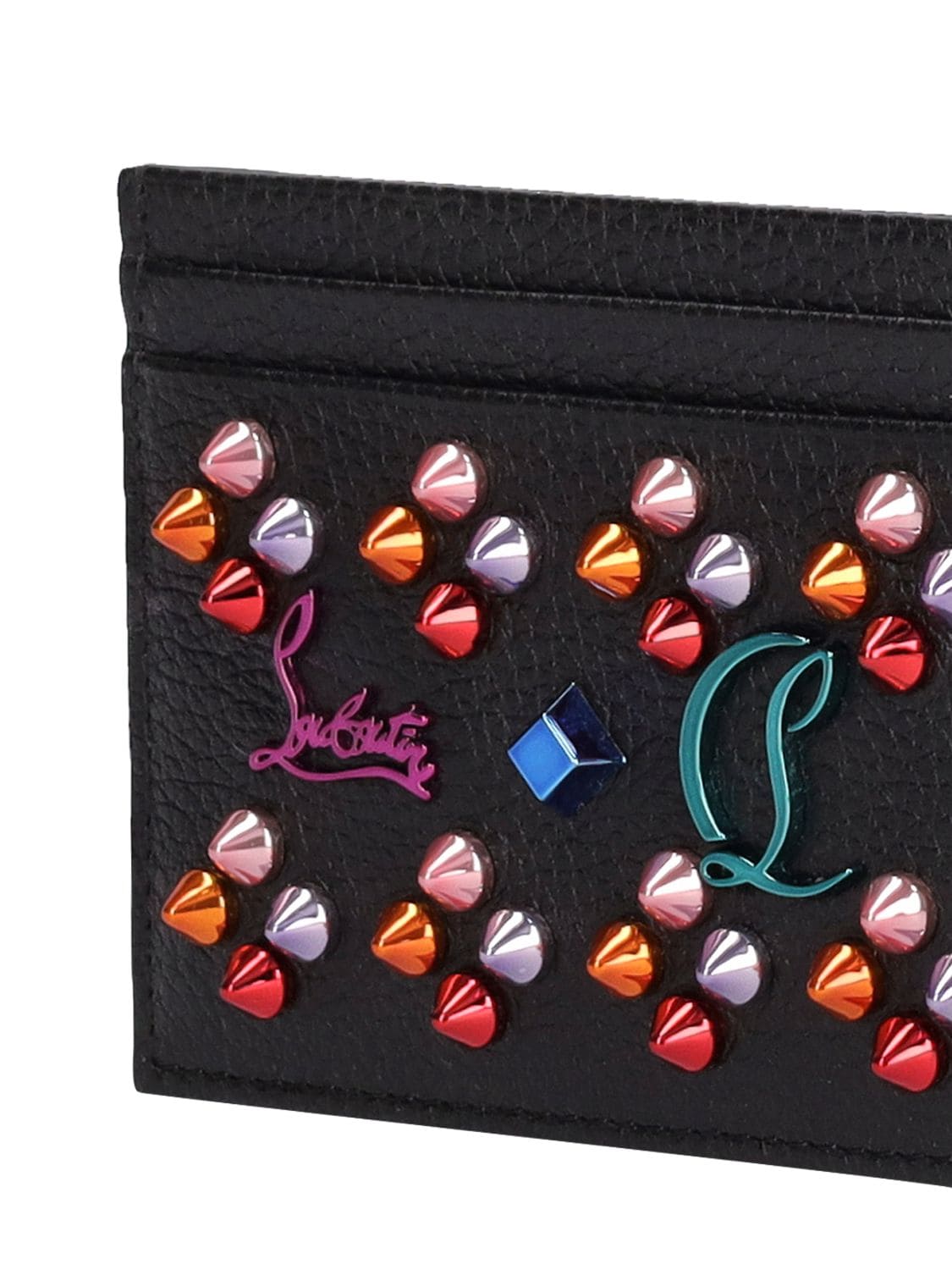 Shop Christian Louboutin W Kios Embellished Leather Card Holder In Black,multi