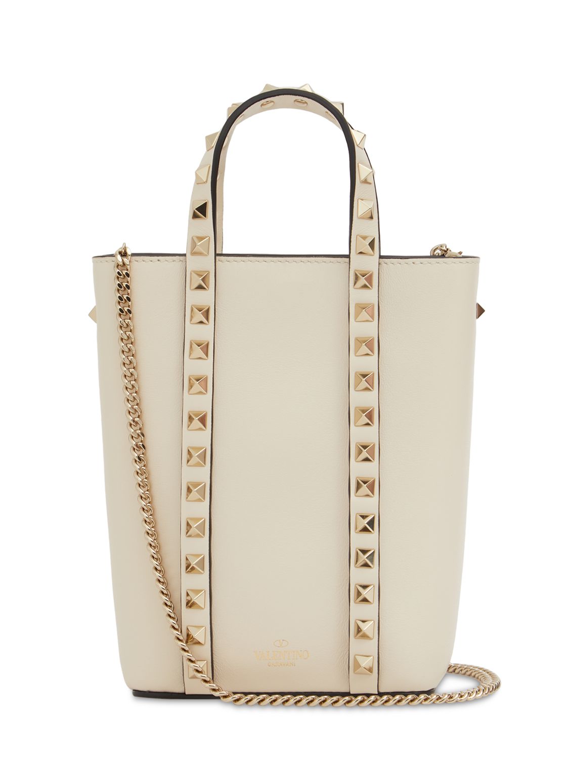 Valentino Garavani Rockstud Leather Top Handle Bag In 浅象牙色 ModeSens
