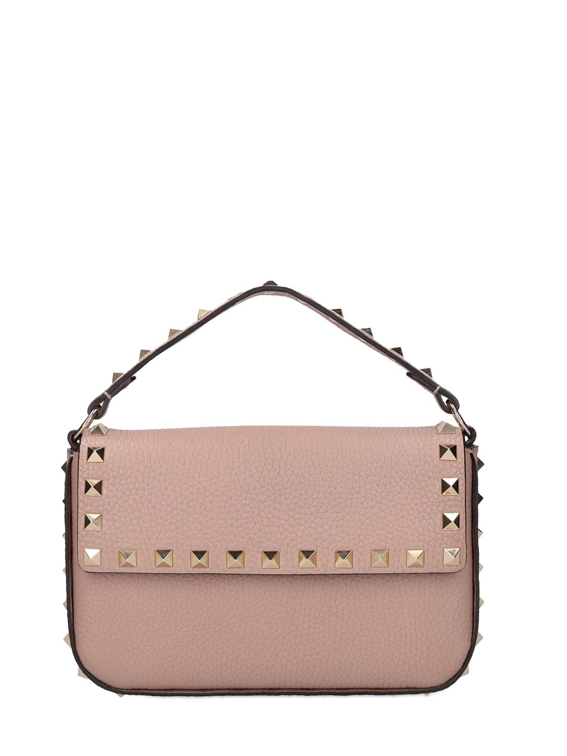 Valentino Small Leather Rockstud Top Bag In Poudre | ModeSens