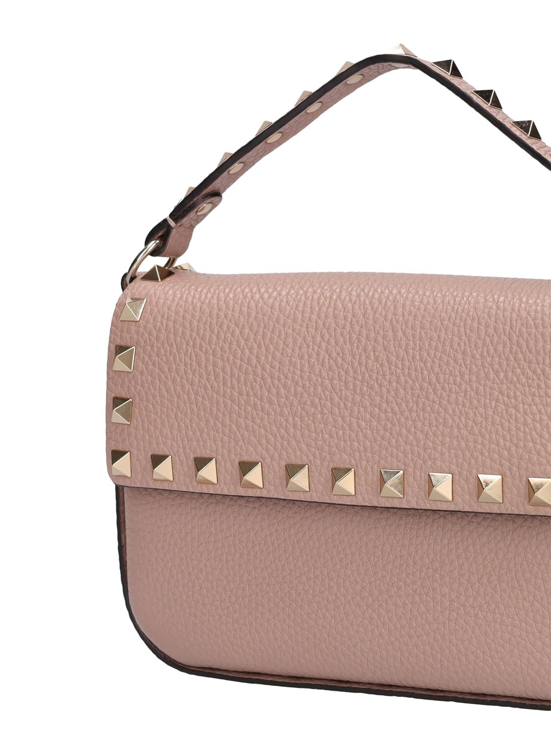 Shop Valentino Small Rockstud Leather Top Handle Bag In Poudre