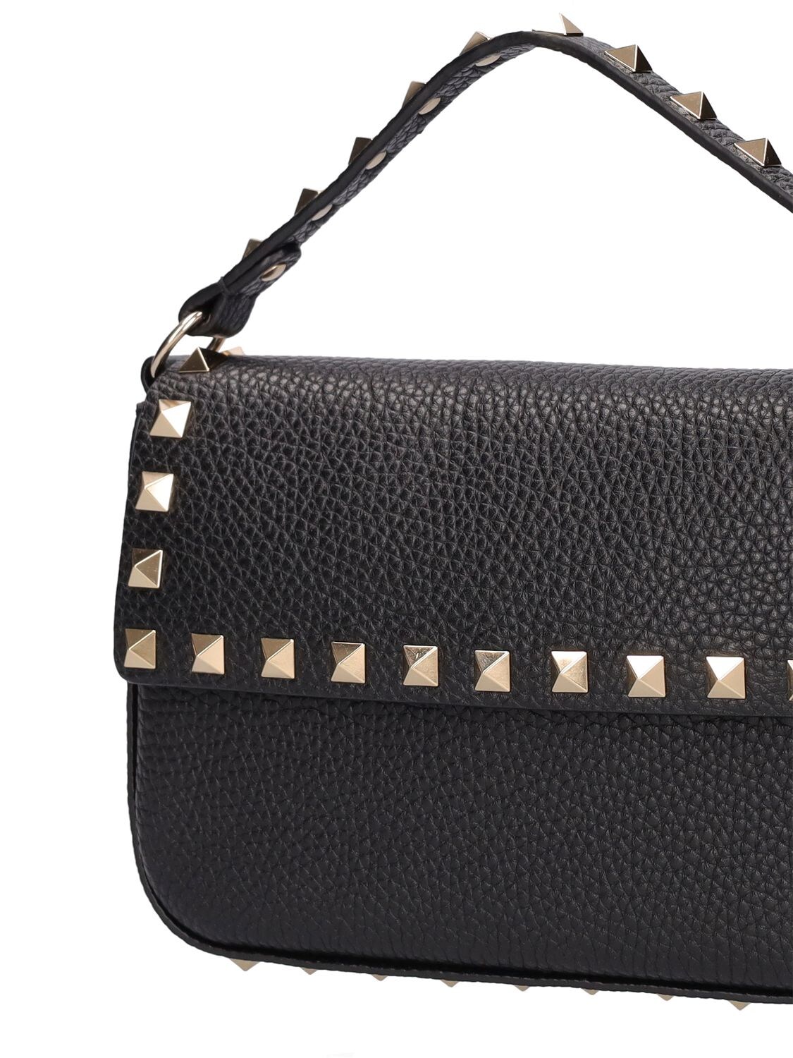 Shop Valentino Small Rockstud Leather Top Handle Bag In Black