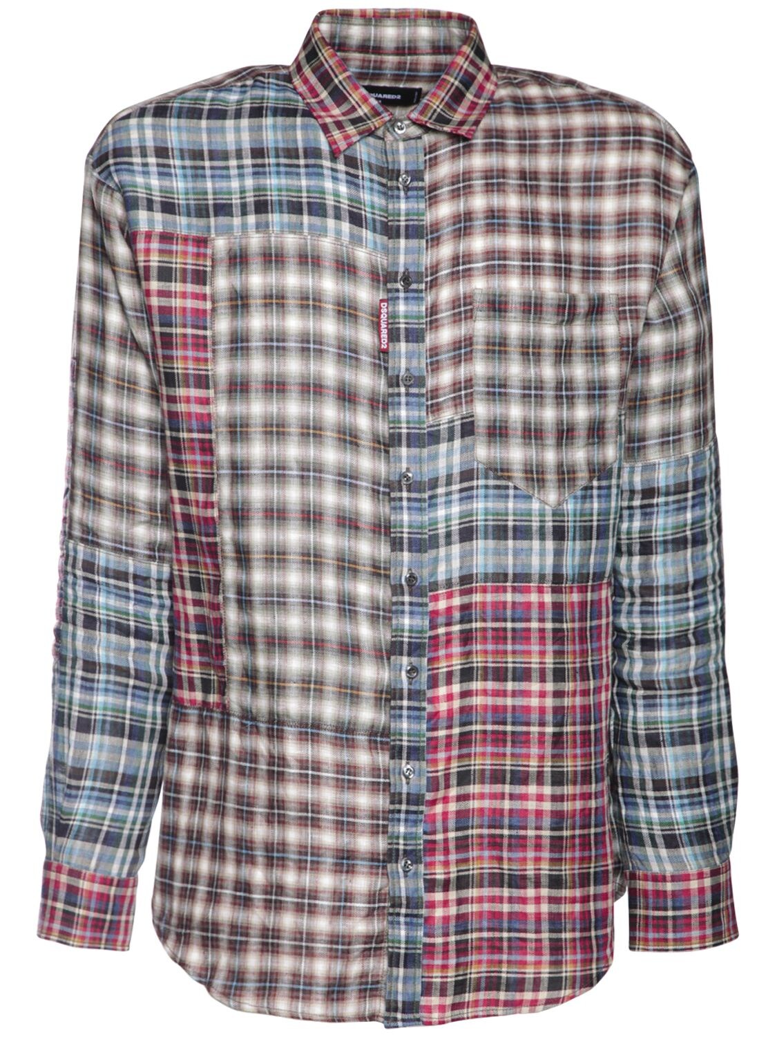DSQUARED2 PATCHWORK CHECKED LINEN SHIRT,75IG7E036-MDAYRG2