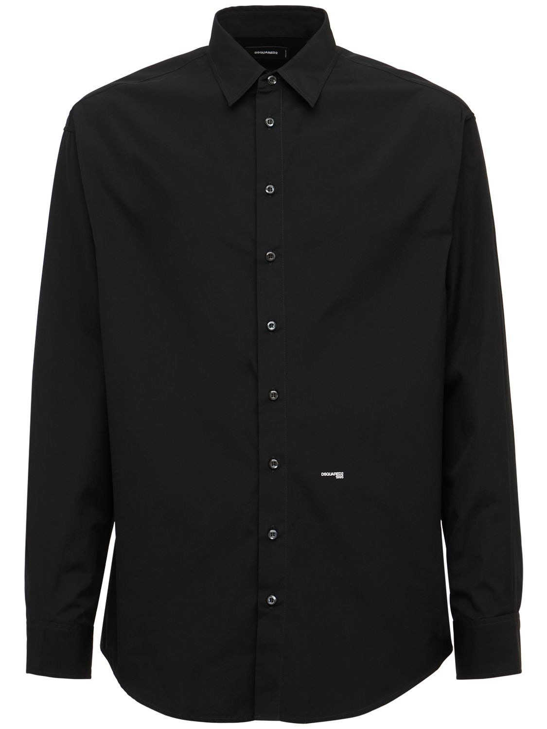 Dsquared2 Cotton Poplin Shirt W/ Logo In Black