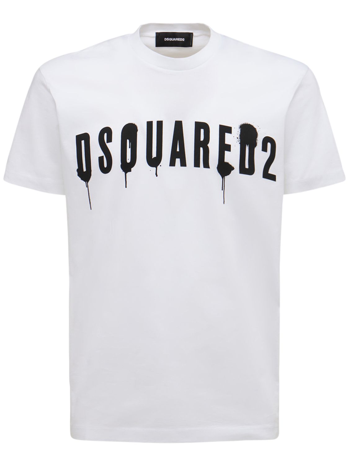 Dsquared2 Logo Print Cotton Jersey T-shirt In White