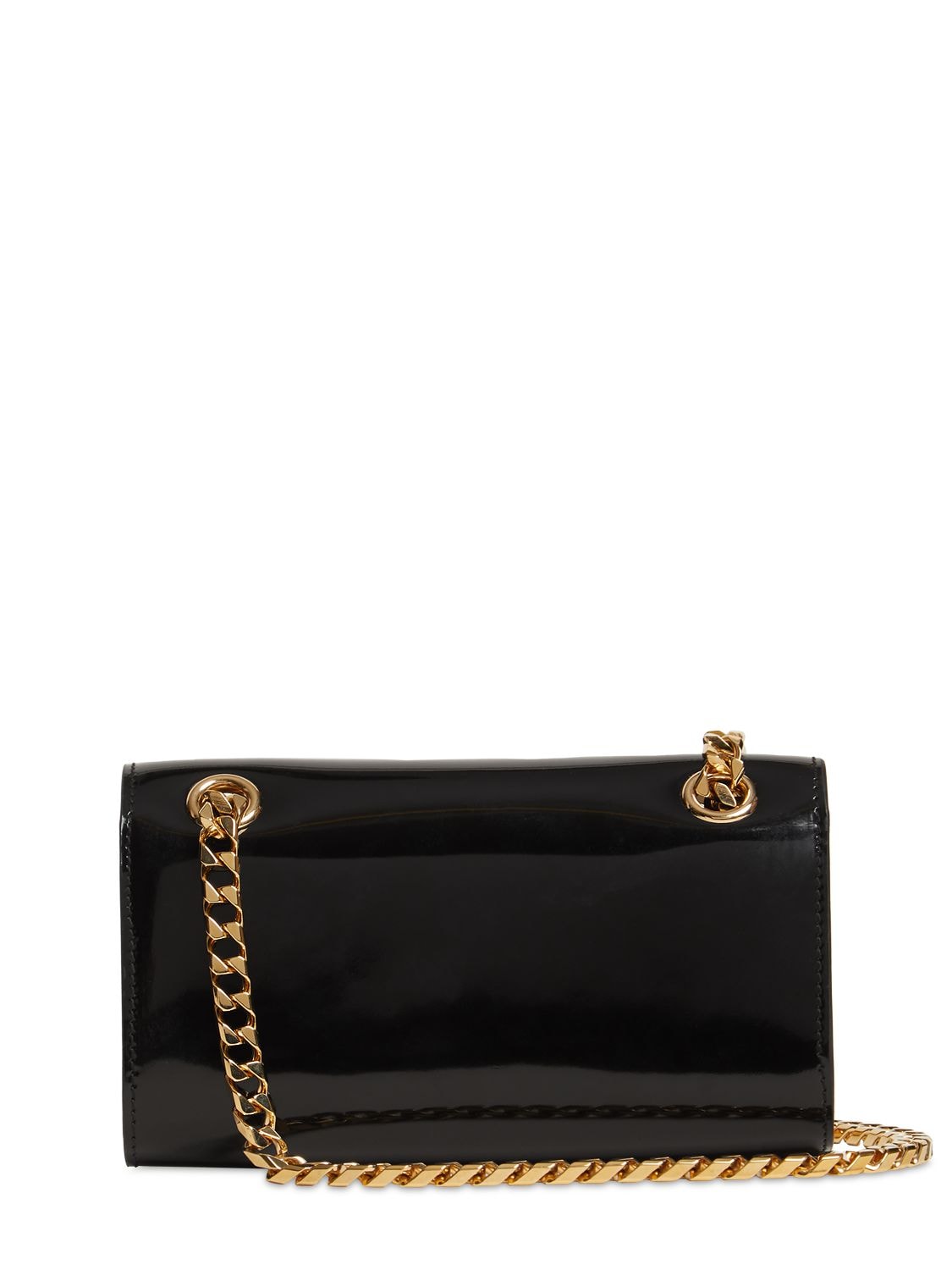 Shop Dolce & Gabbana Logo Patent Leather Shoulder Bag In 黑色