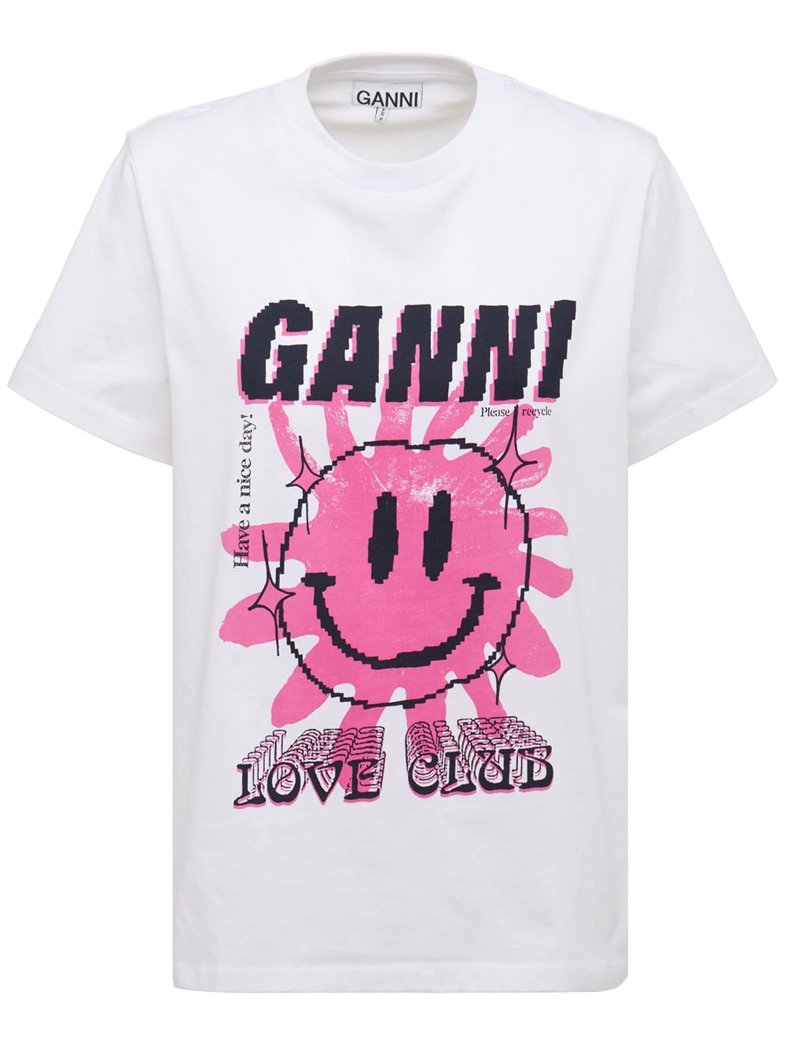 GANNI LOGO PRINTED COTTON JERSEY T-SHIRT