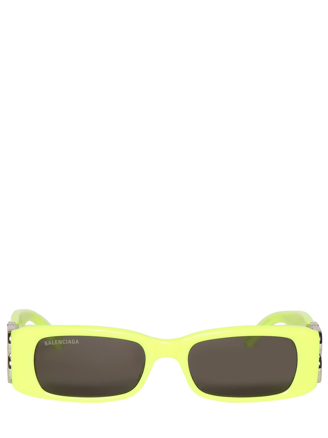 Shop Balenciaga 0096s Dynasty Rectangle Sunglasses In Neon Yellow