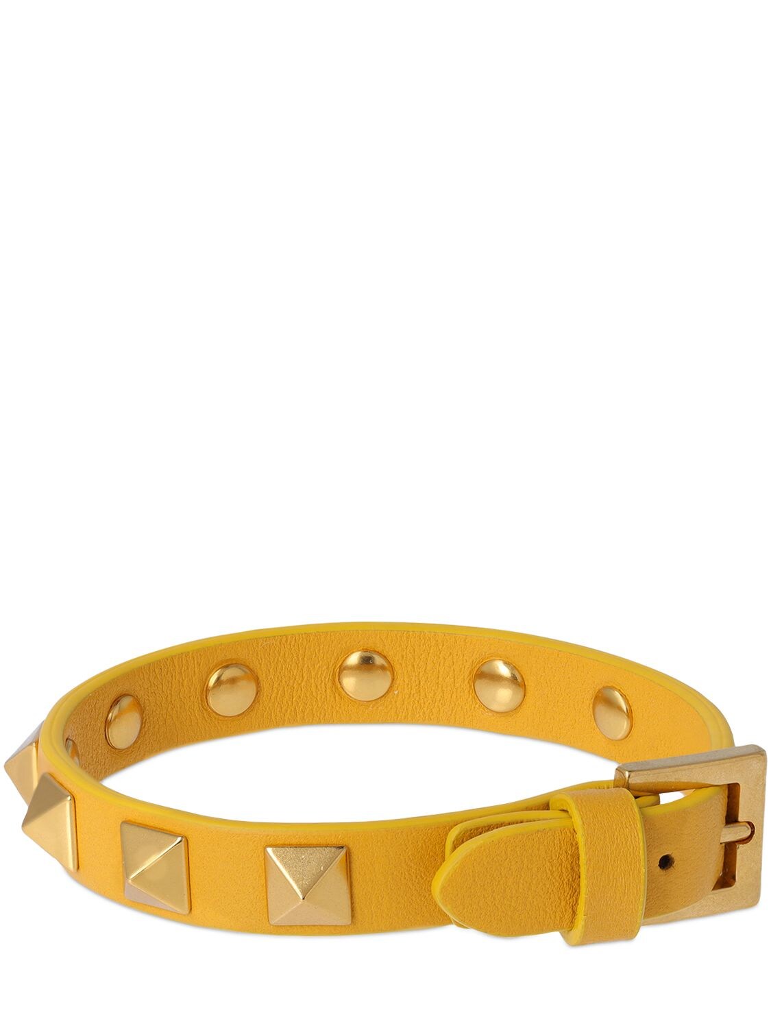 Shop Valentino Rockstud Leather Belt Bracelet In Yellow,gold