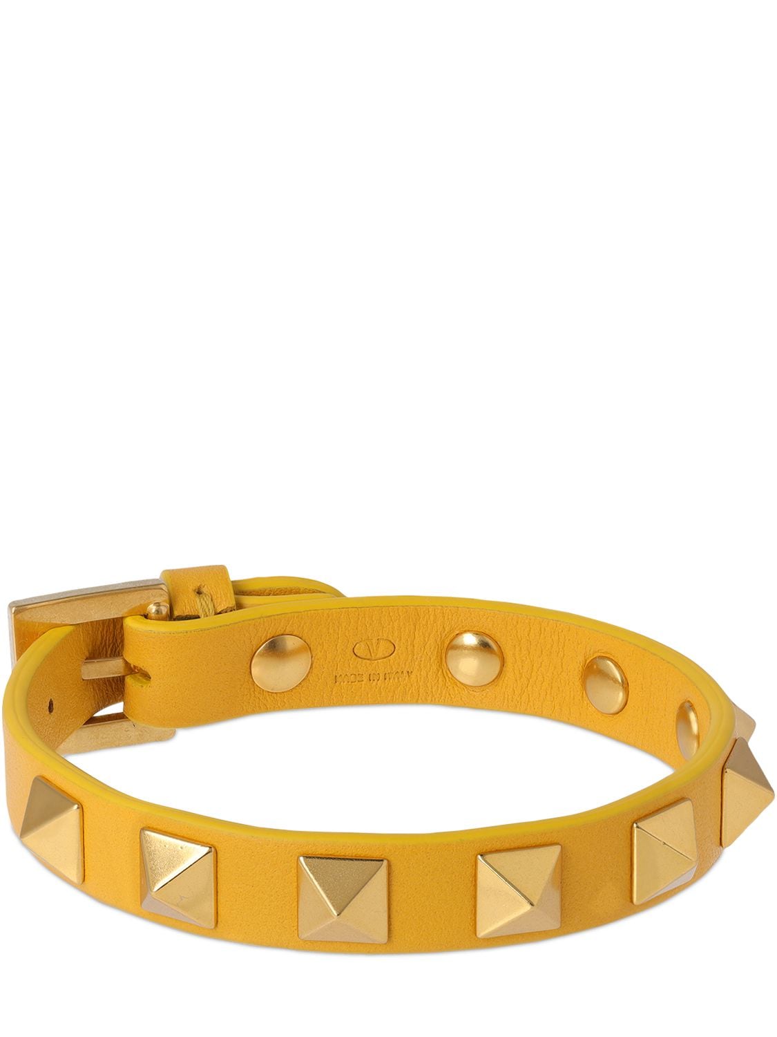 Shop Valentino Rockstud Leather Belt Bracelet In Yellow,gold