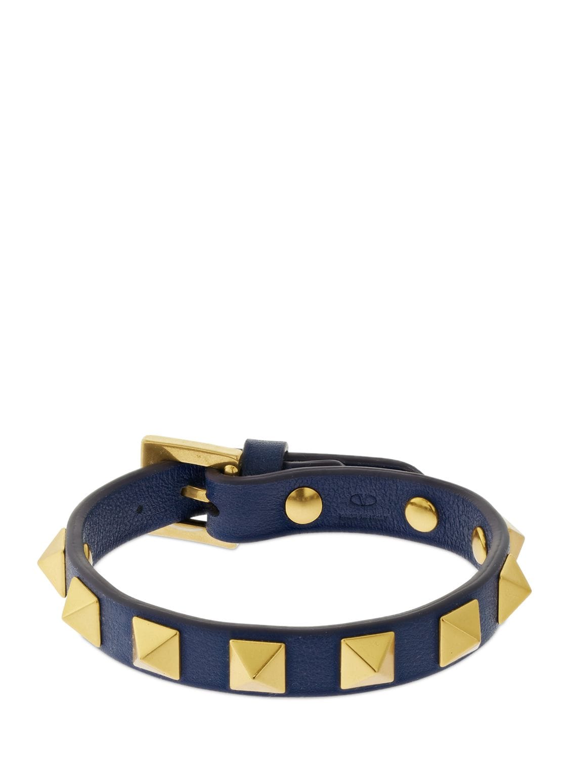 Shop Valentino Rockstud Leather Belt Bracelet In Ocean,gold