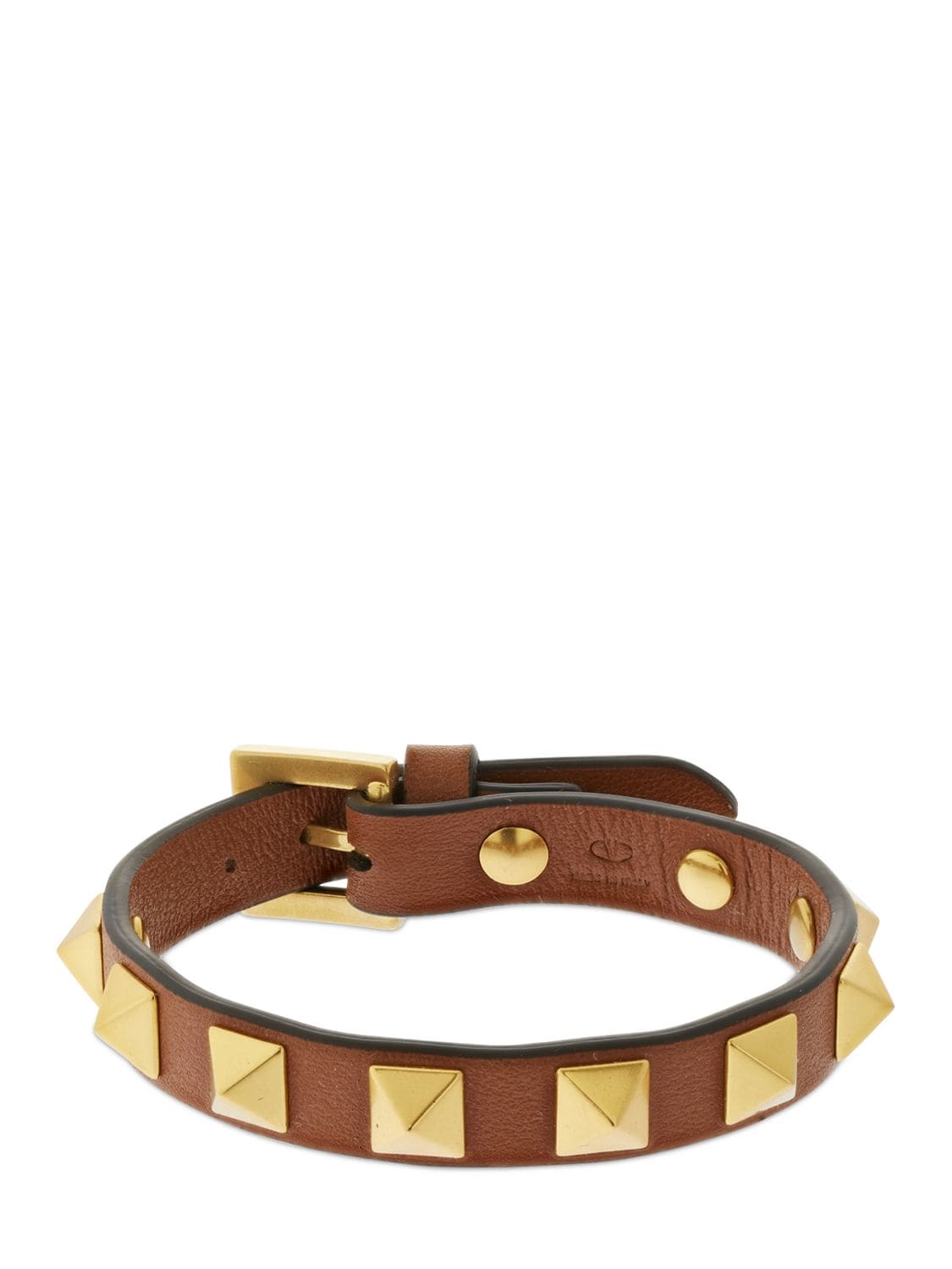 Valentino Garavani Rockstud Leather Belt Bracelet In 棕色,金色