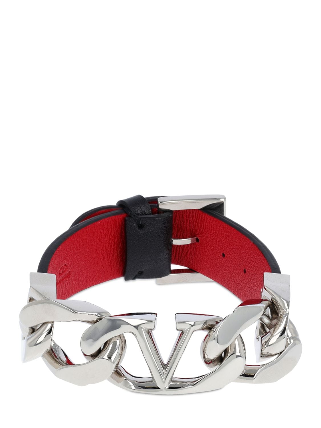 Image of V Logo & Chain Leather Belt Bracelet