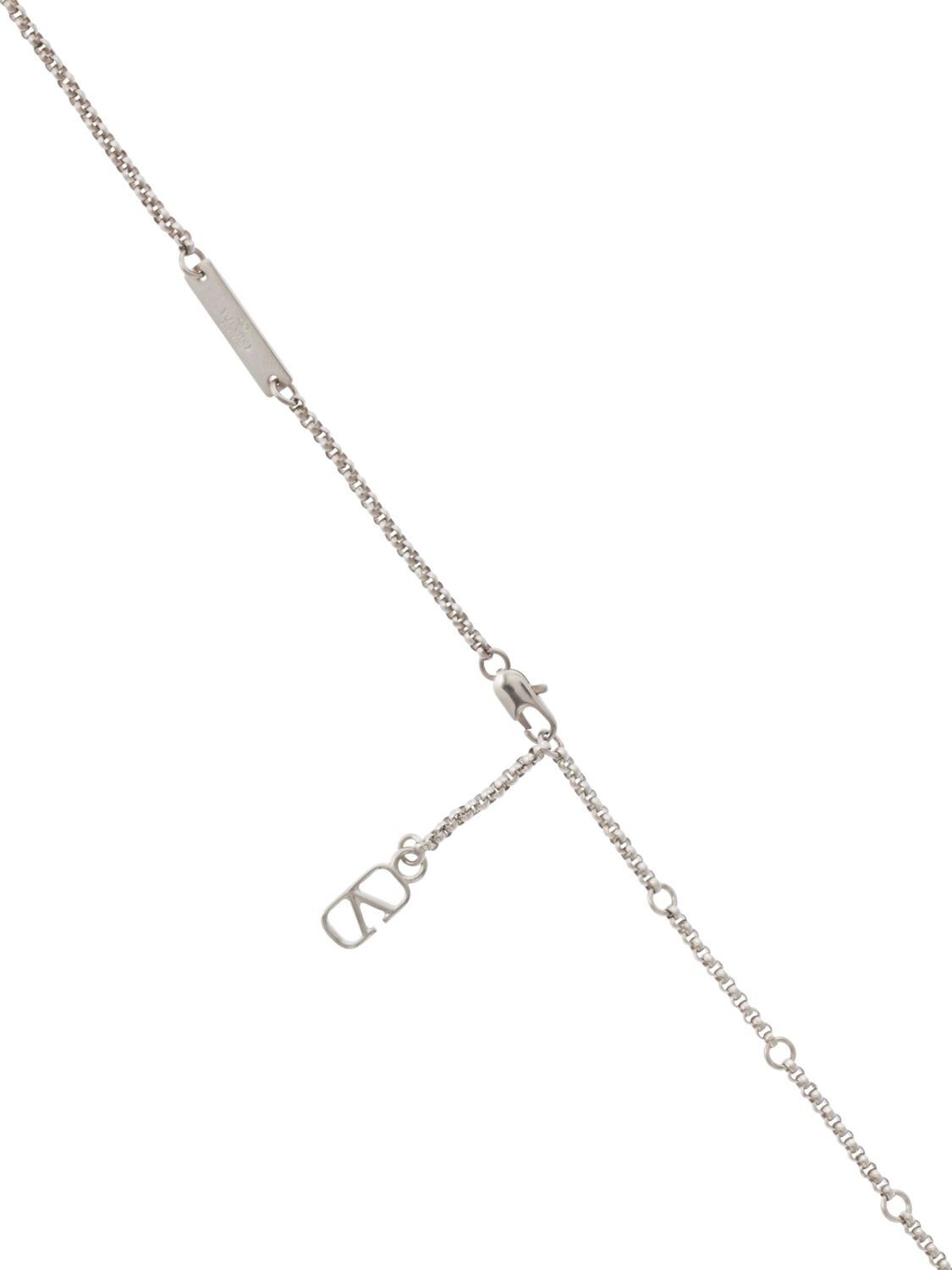 Shop Valentino V Logo Charm Long Necklace In Palladium