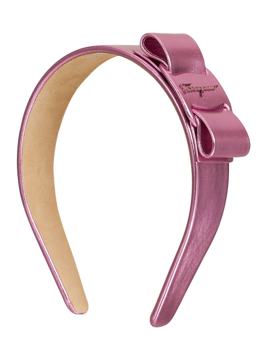 Ferragamo Vara Bow Leather Headband In Pink Iridescent