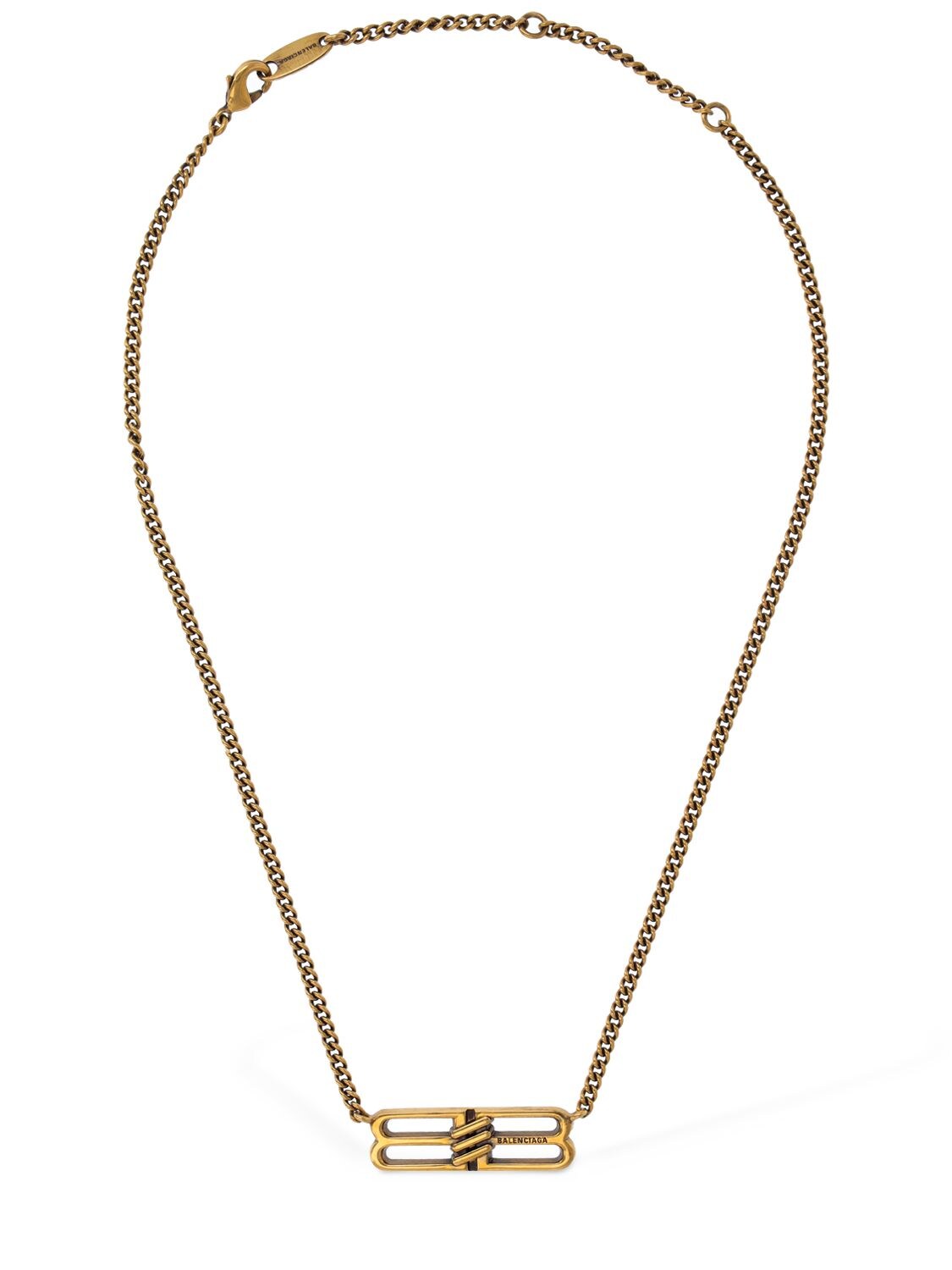 Shop Balenciaga Bb Icon Brass Necklace In Gold