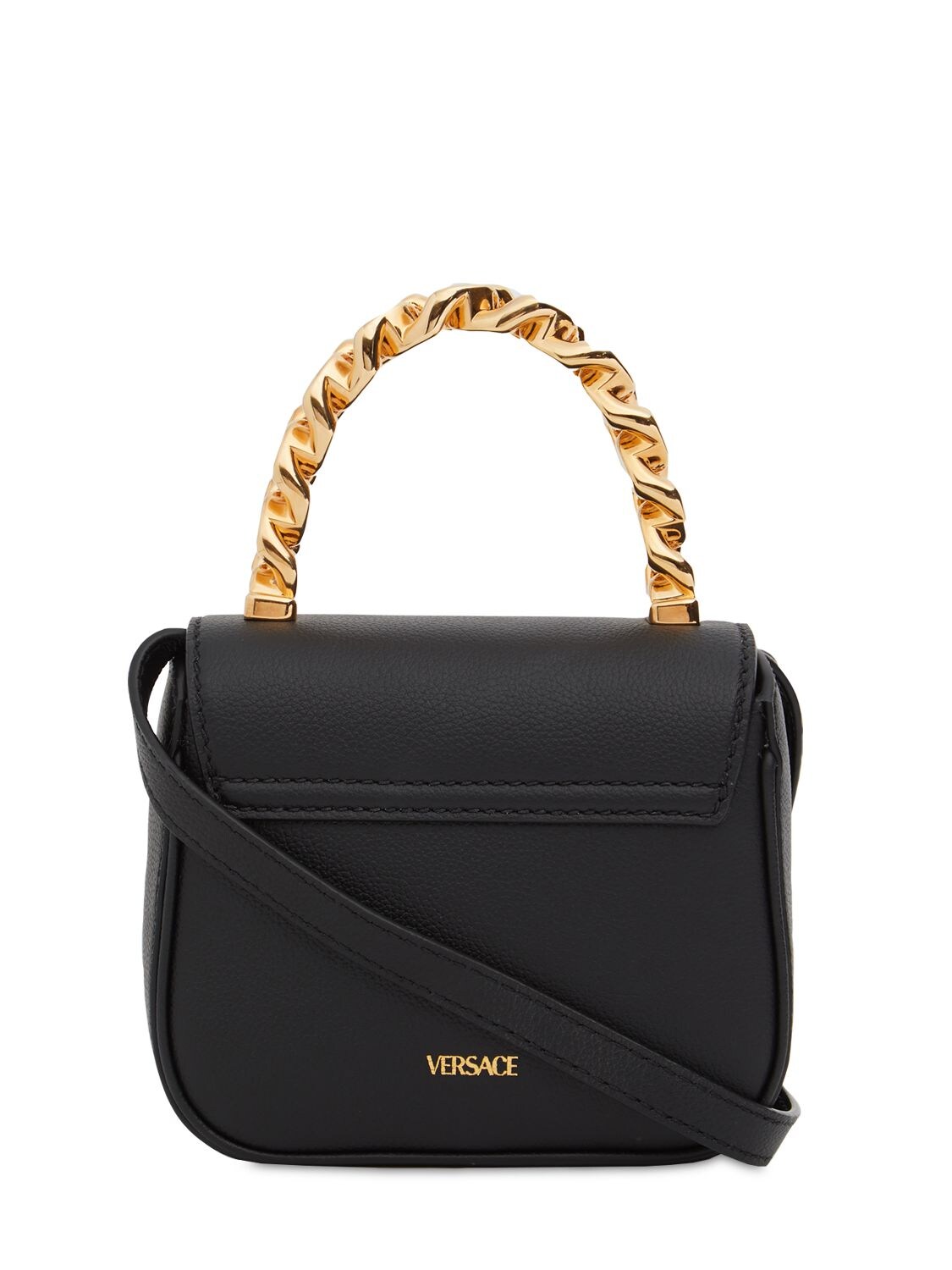 Shop Versace Medusa Grained Leather Top Handle Bag In Black