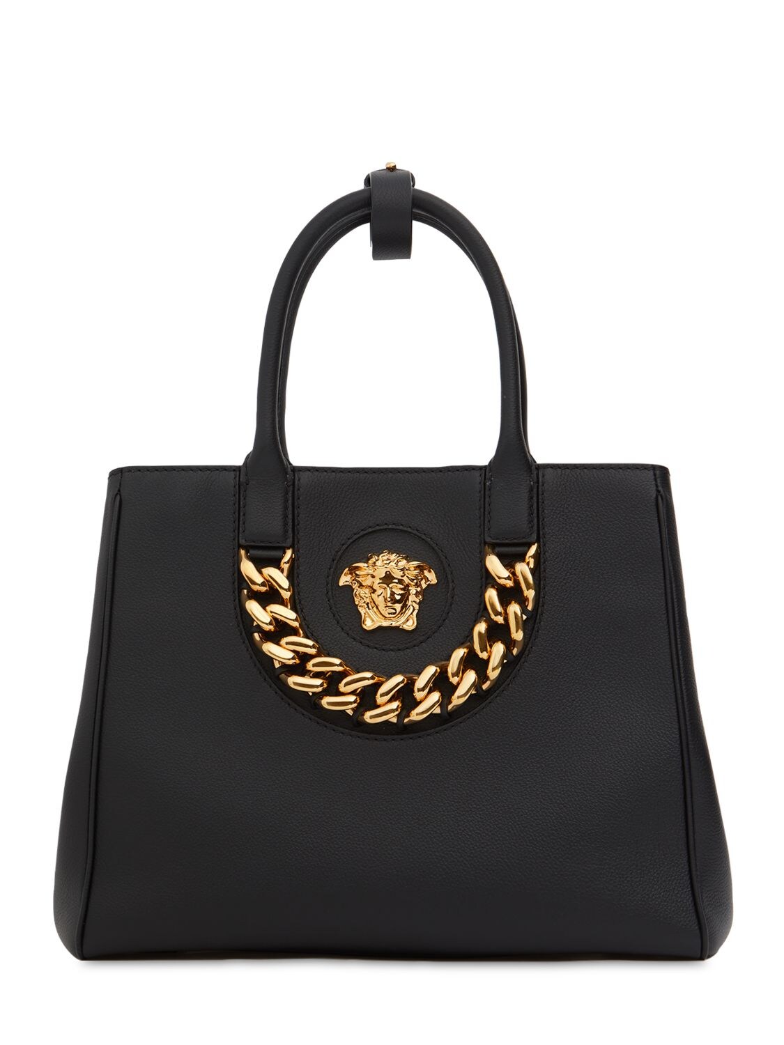 Medusa Leather Tote Bag W/ Gold Chain