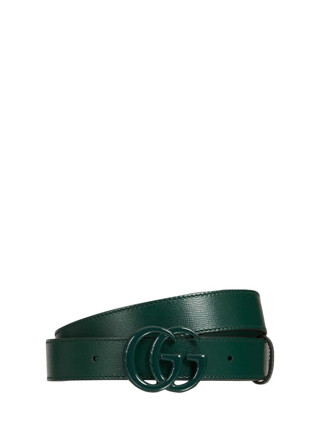 Gucci 3cm Gg Buckle Leather Belt In Green | ModeSens