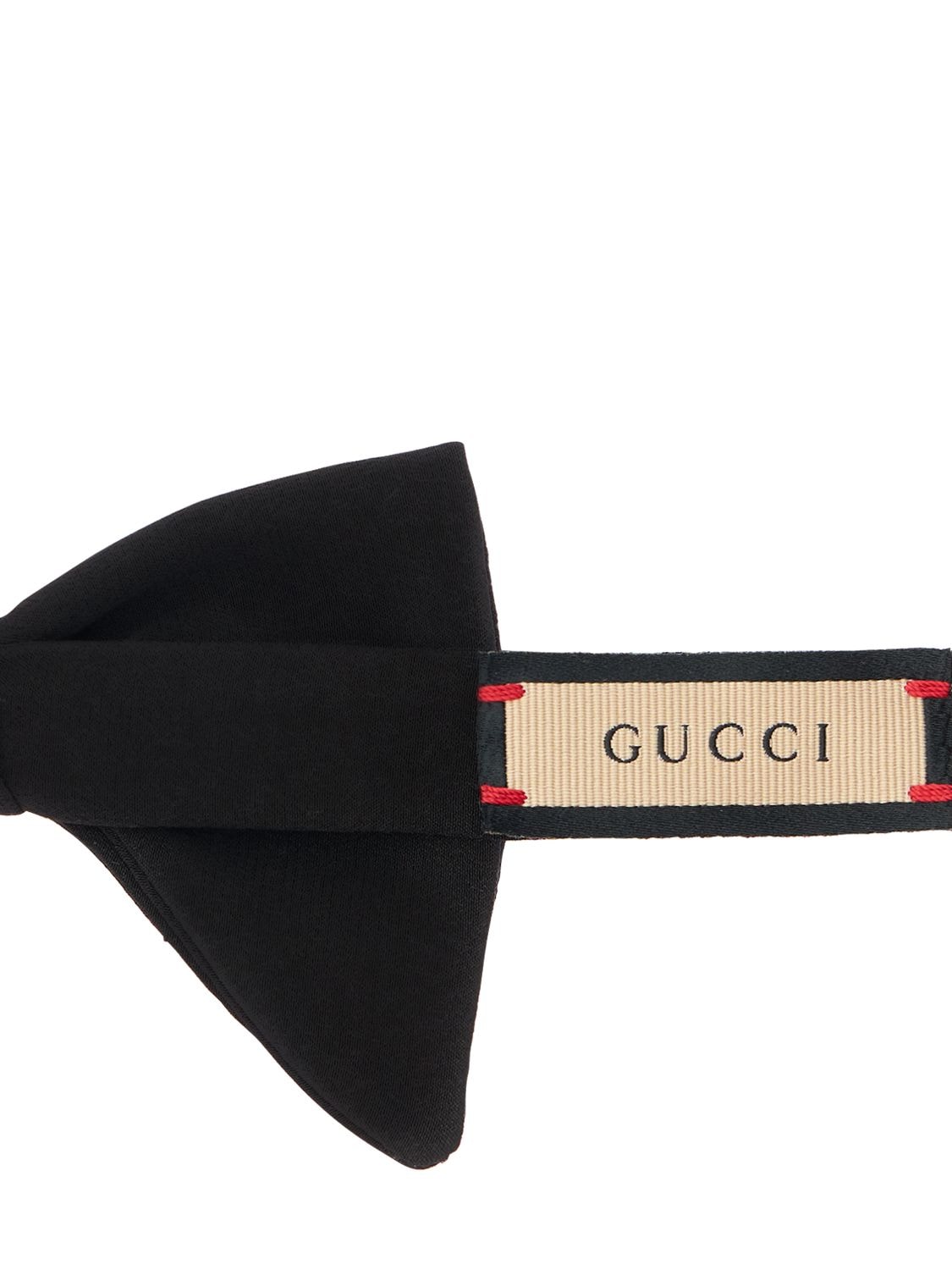 Shop Gucci Silk Bow Tie W/ Logo Detail In Black
