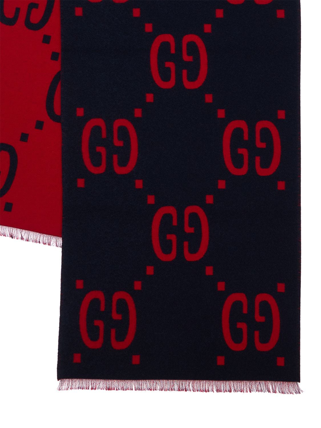 Shop Gucci Gg Jacquard Wool & Silk Scarf In Blue,red