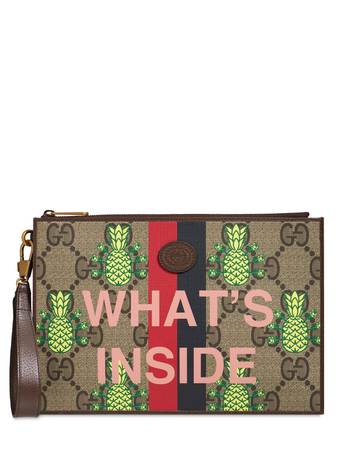 GUCCI PINEAPPLE LOGO COATED CANVAS POUCH