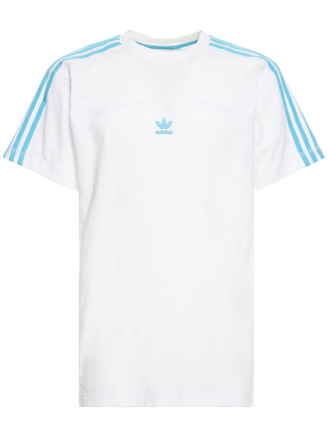 Adidas Originals Blocked 3-stripes Cotton T-shirt In White,sky Blue ...
