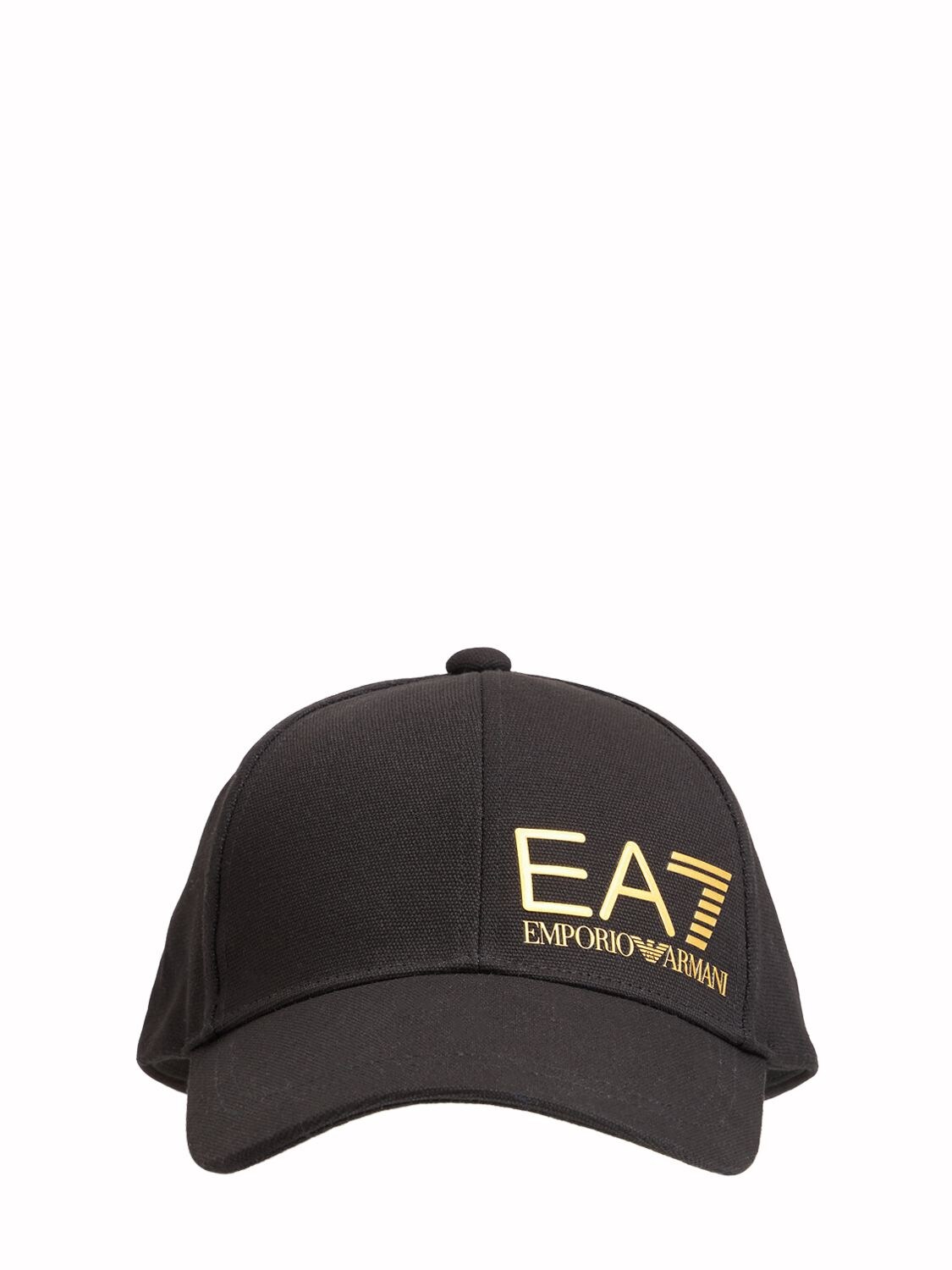 Ea7 Logo Cotton Canvas Cap In 블랙,골드