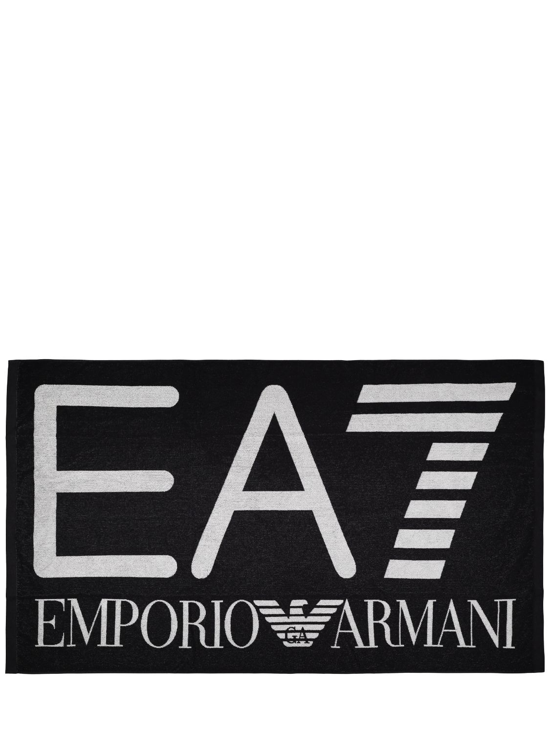 Ea7 Logo Yarn-dyed Cotton Beach Towel In Black,white