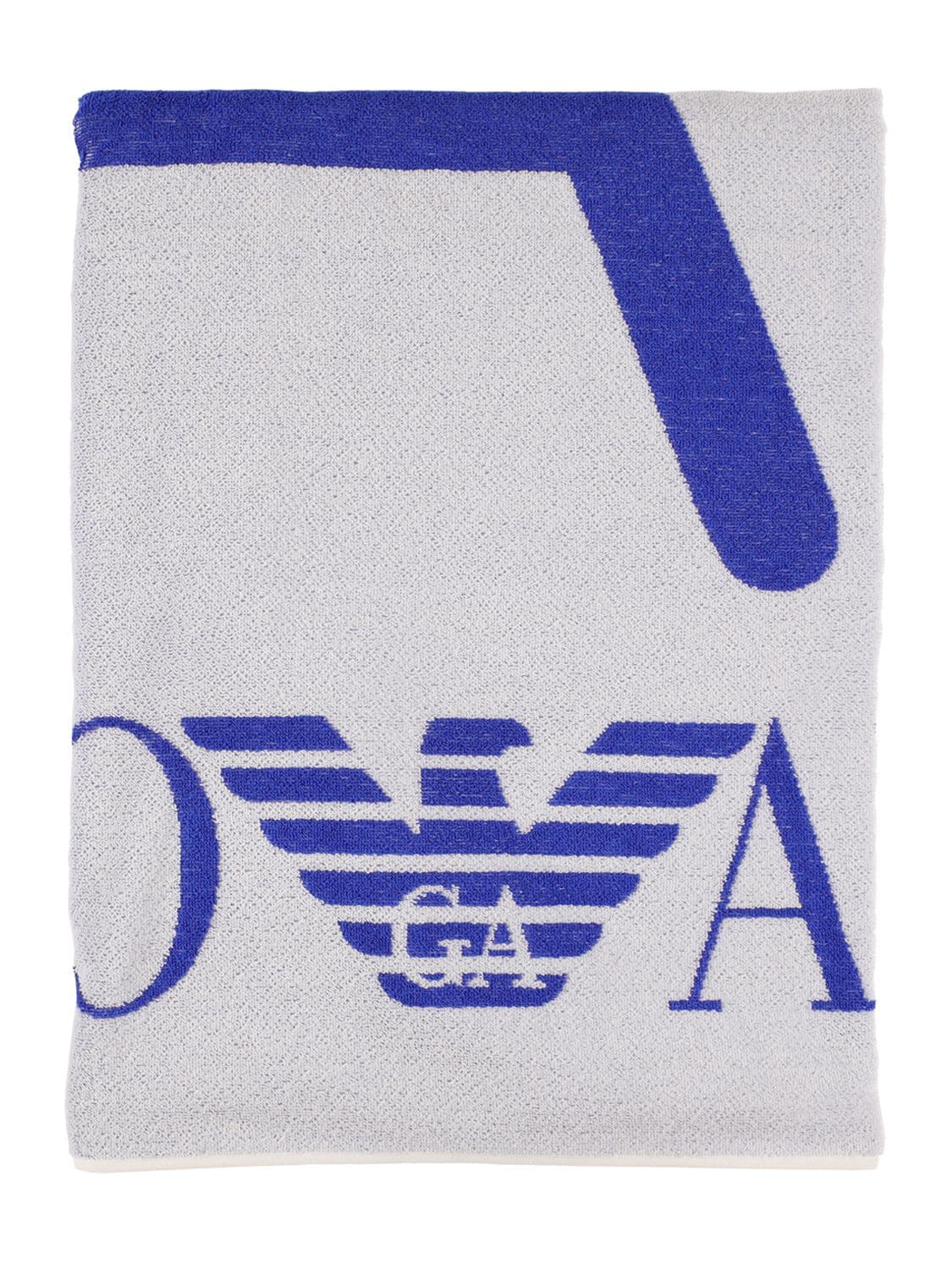 Ea7 Logo Yarn-dyed Cotton Beach Towel In White,blue