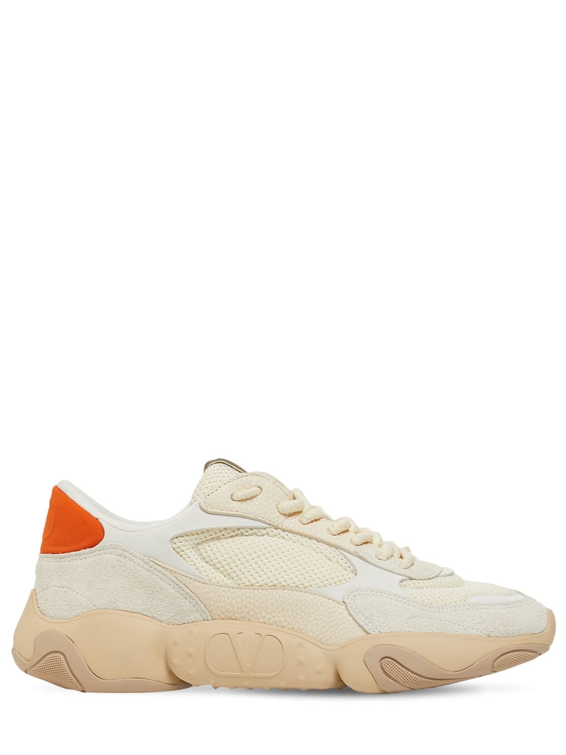 Valentino Garavani Bubbleback Leather Low Sneakers In Cream,orange