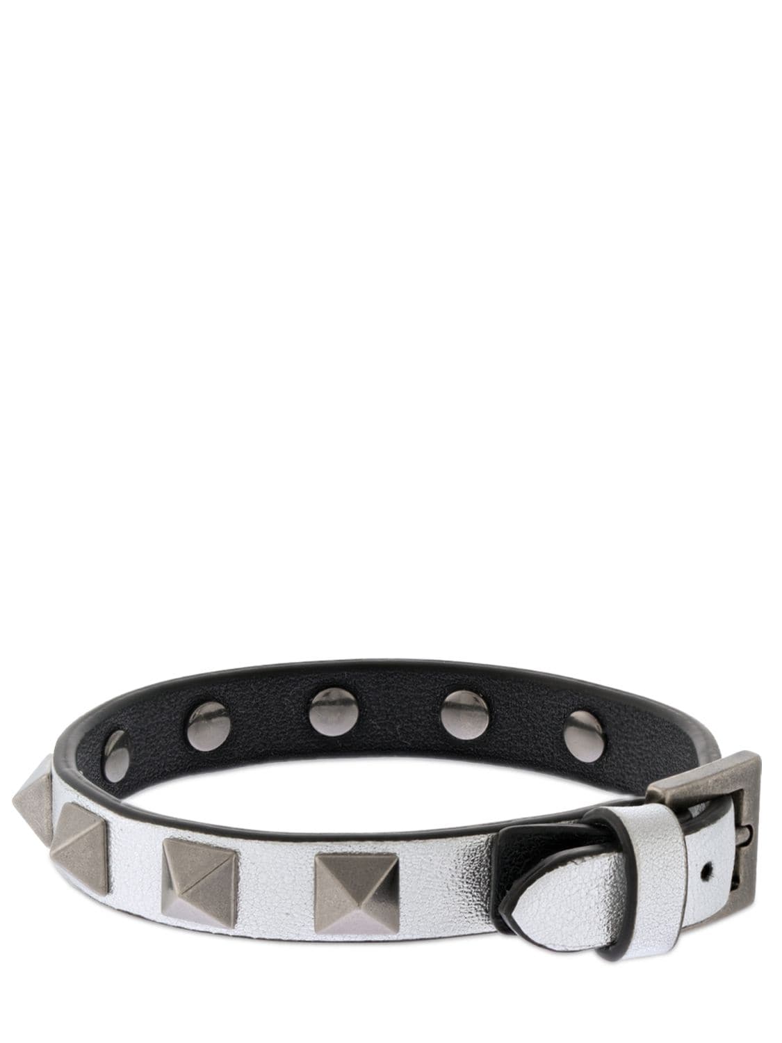 Shop Valentino Rockstud Leather Belt Bracelet In 银色