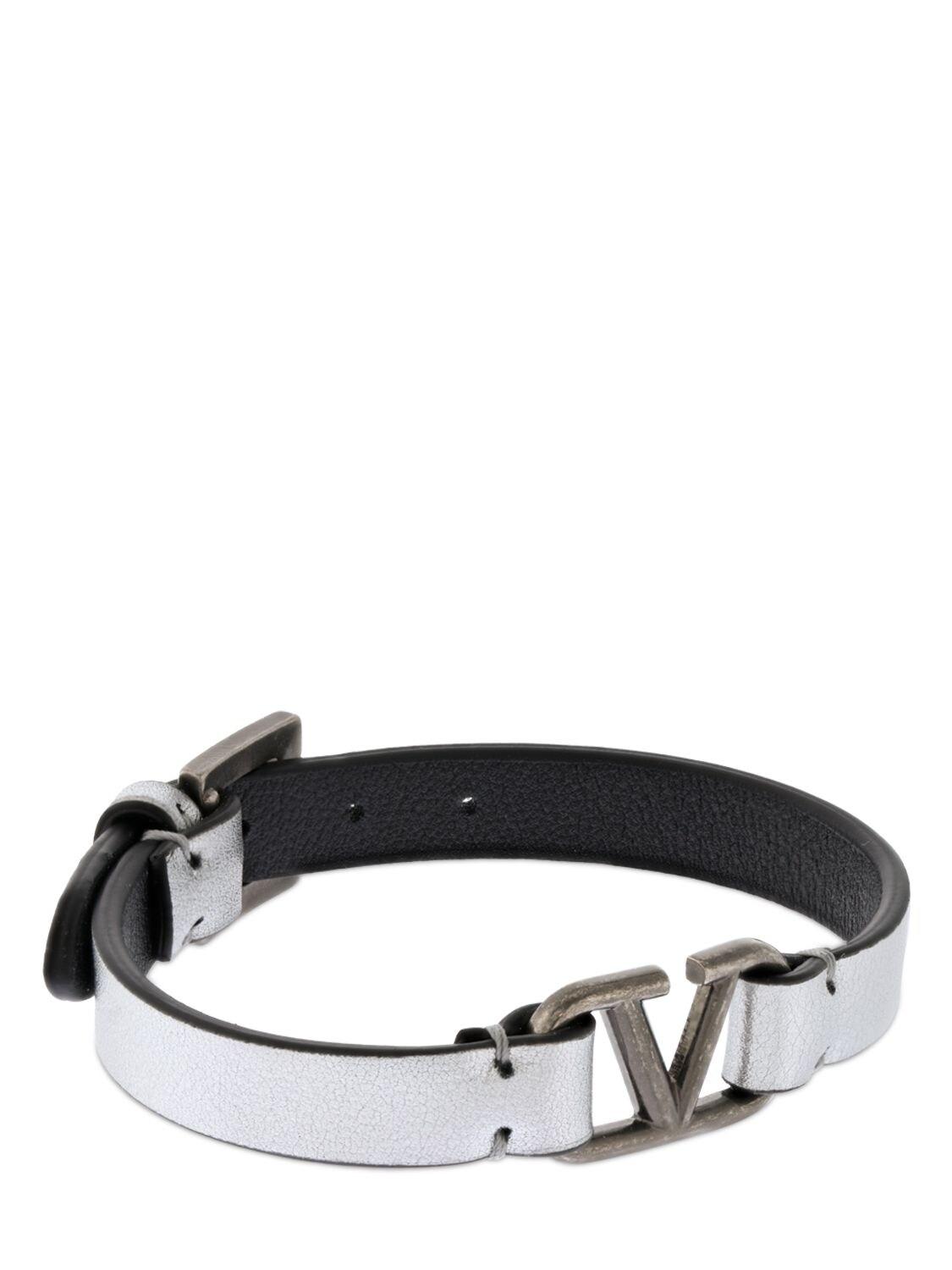 Shop Valentino Rockstud Leather Belt Bracelet In 银色