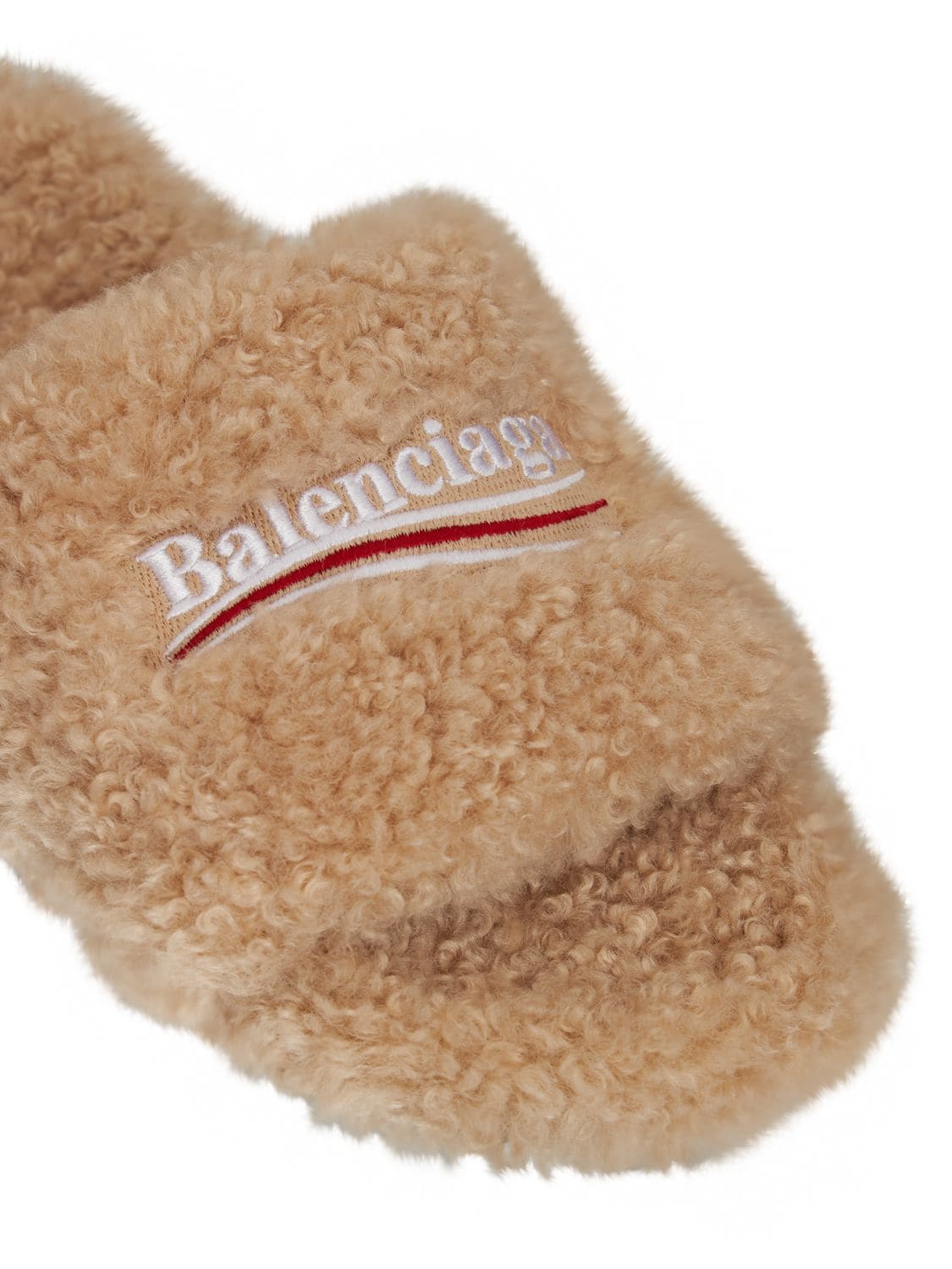 Shop Balenciaga 10mm Furry Faux Shearling Slide Sandals In Beige
