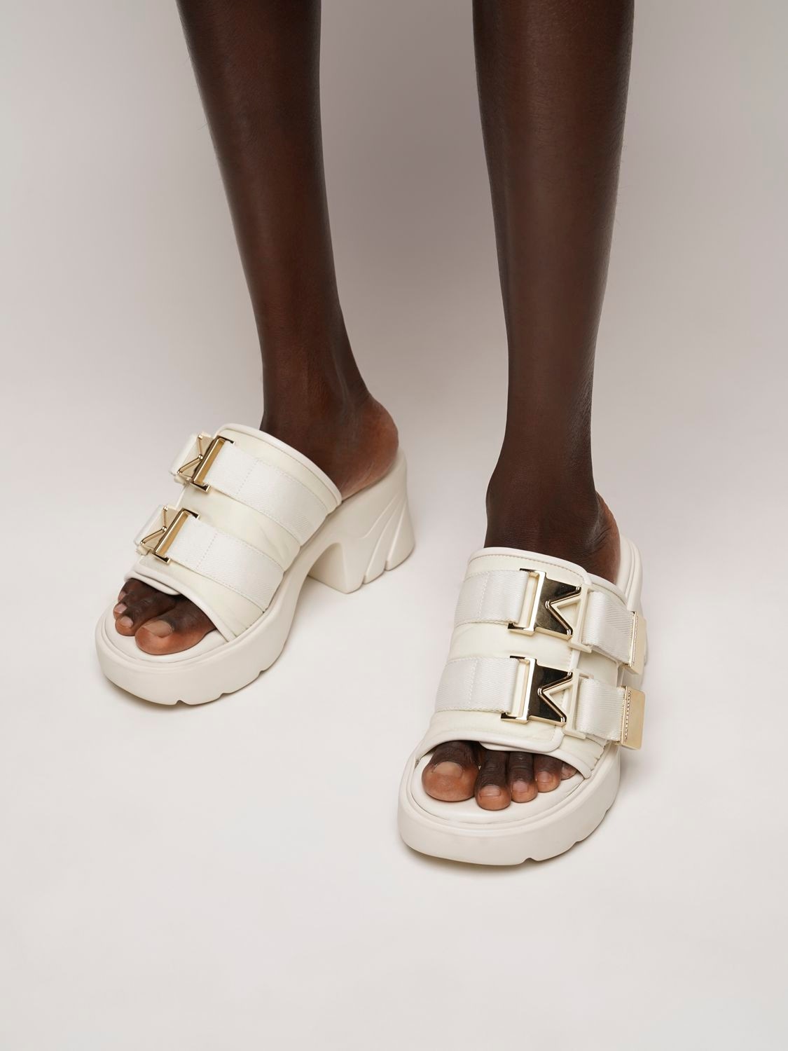 Bottega Veneta Flash Technical Fabric Sandal With Heel In White | ModeSens