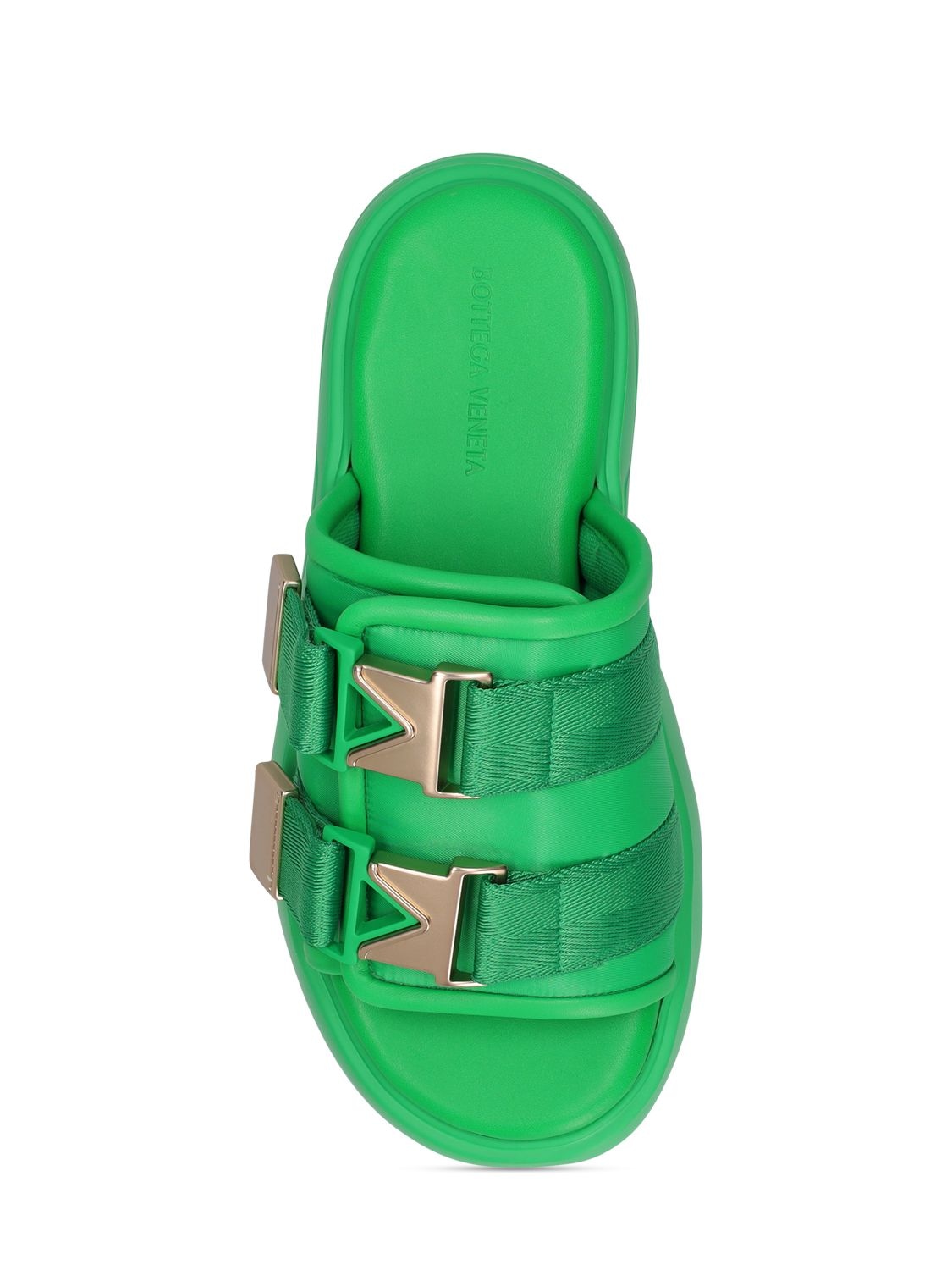 Flash Leather Dual-buckle Flat Sandals In Green