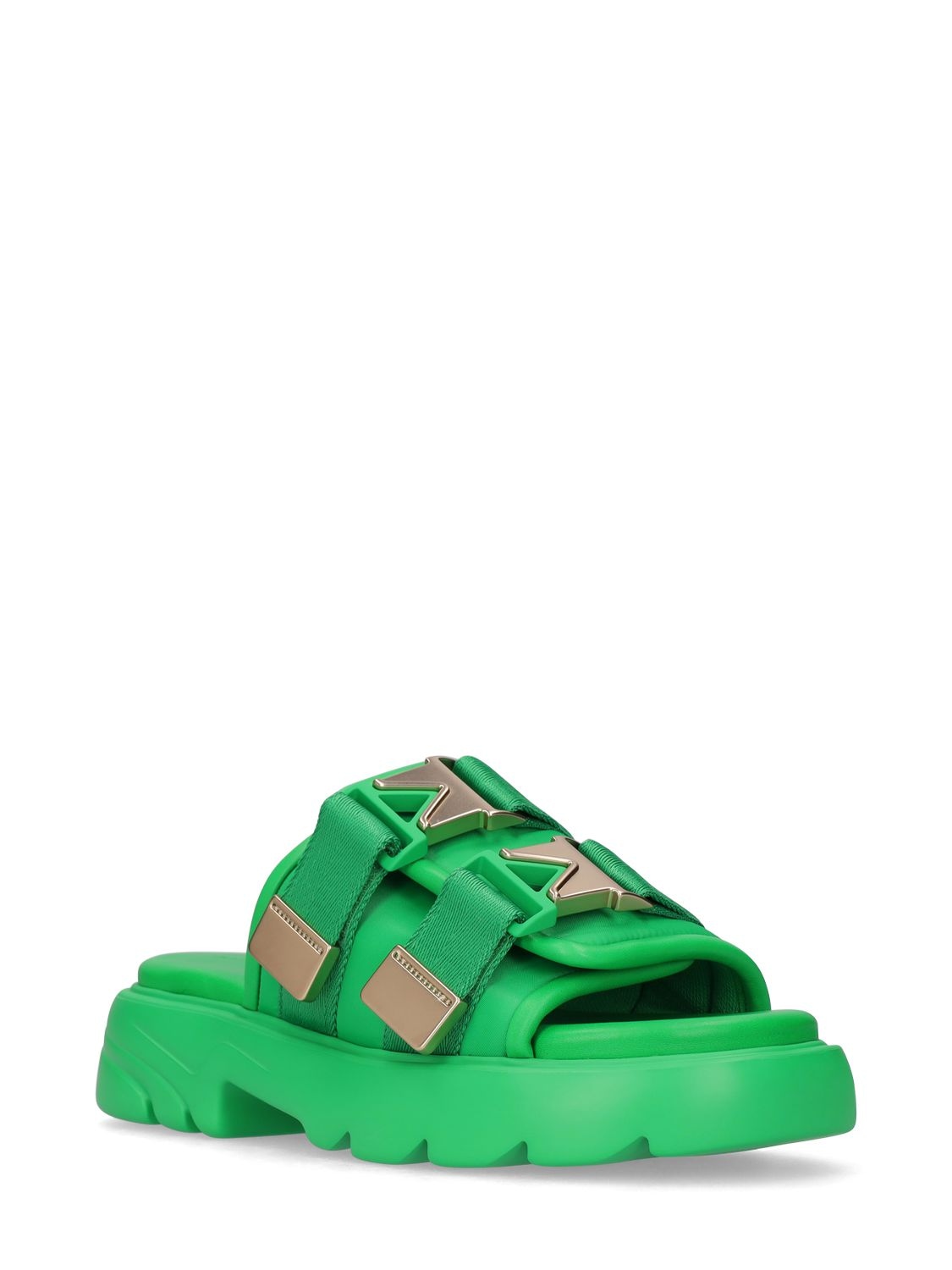 Flash Leather Dual-buckle Flat Sandals In Green
