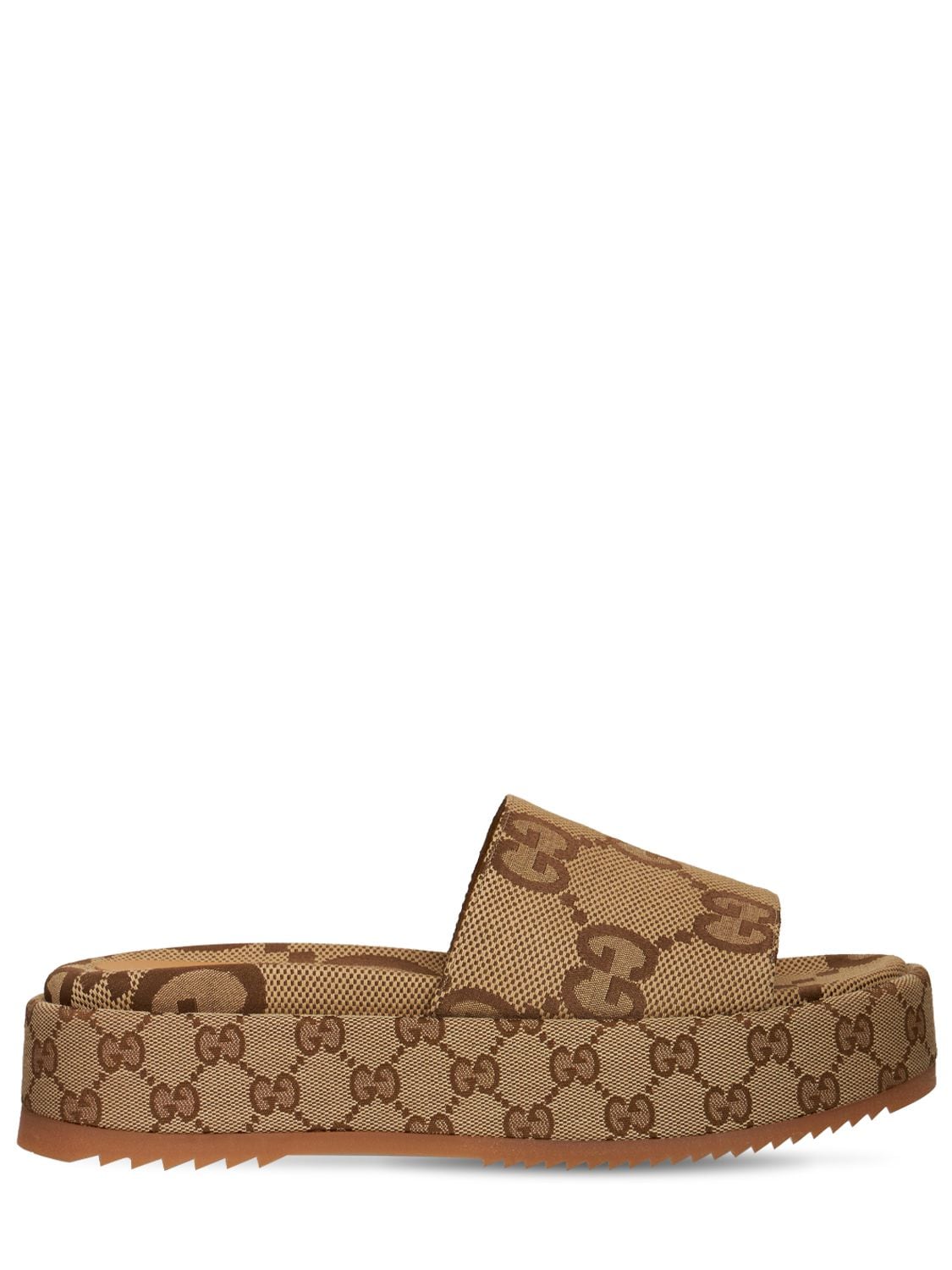 Gucci 60mm Angelina Gg Canvas Wedges In Beige