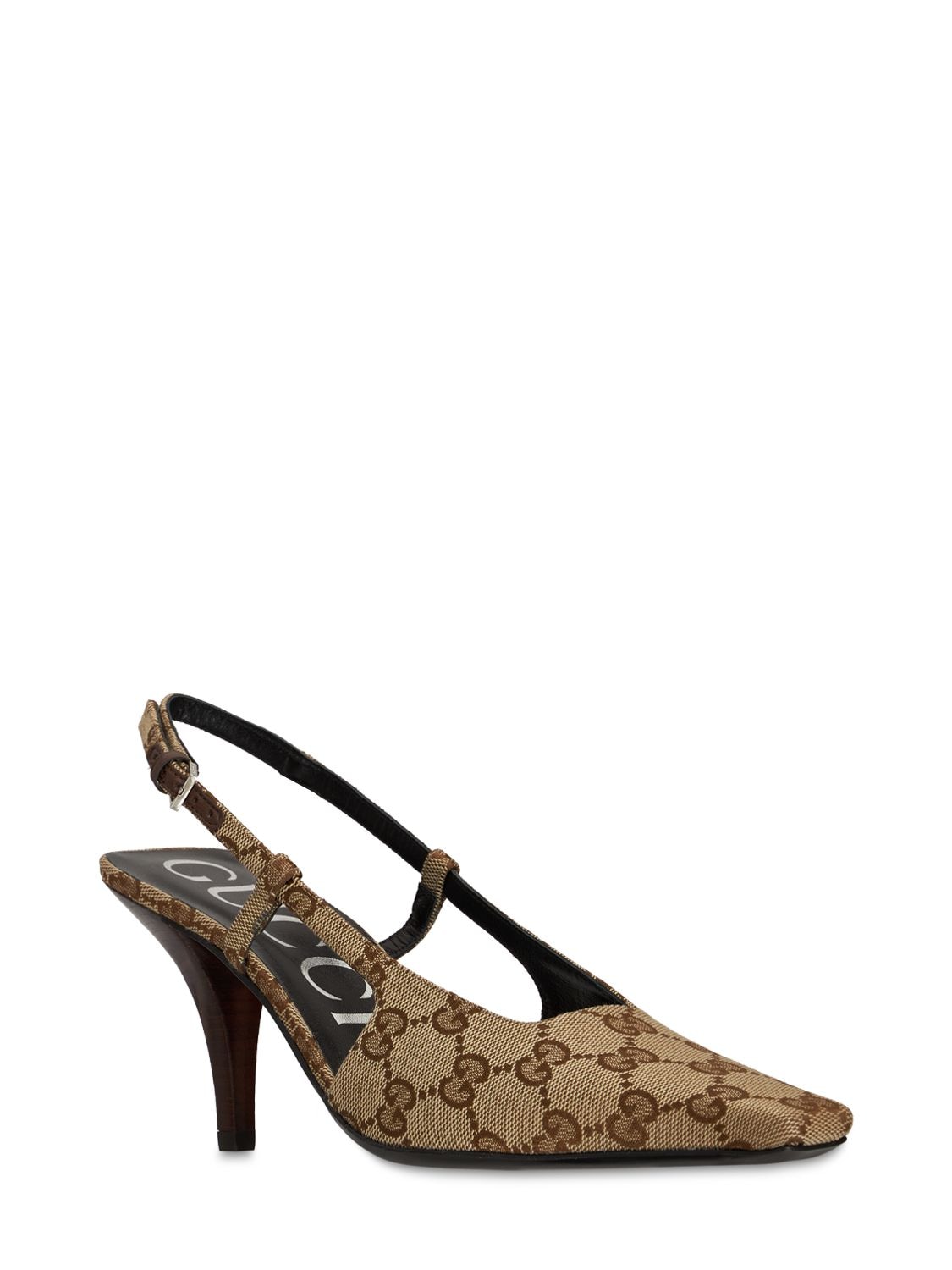 Gucci 75mm Tom Canvas Slingback Pumps In 米黄色,棕色 | ModeSens